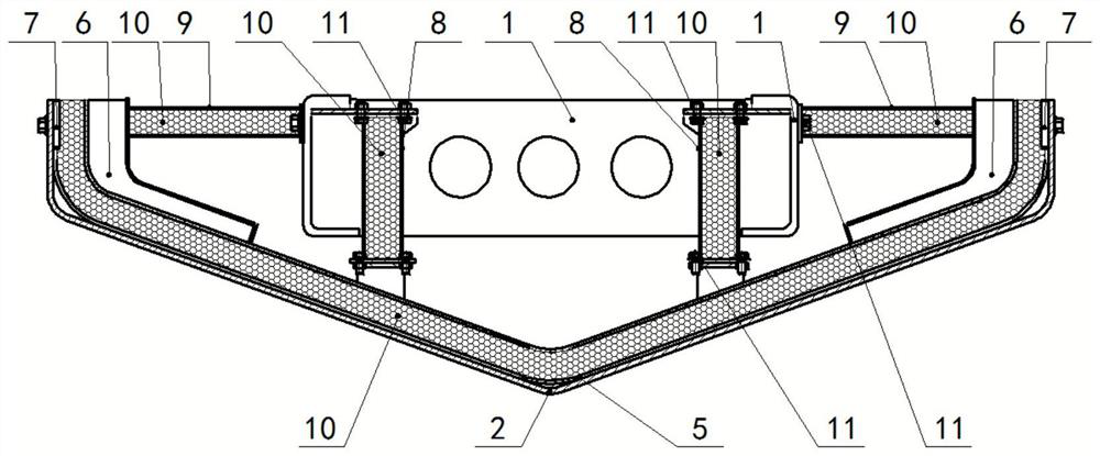 Anti-explosion impact crushing energy-absorbing beam at bottom of vehicle