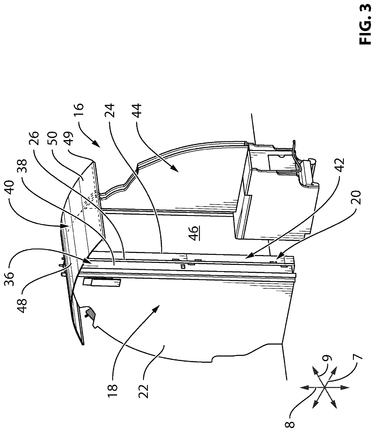 Aircraft cabin and partition assembly therefor