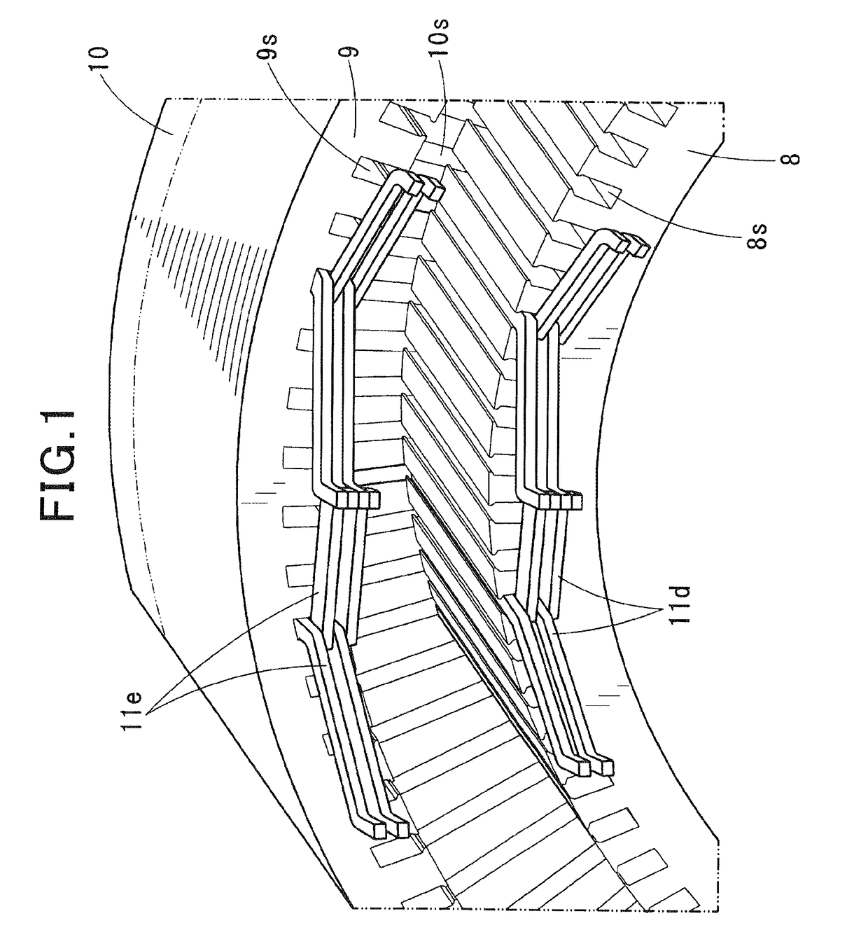 Multi-gap rotating electric machine having phase coils formed of substantially U-shaped electric conductor segments