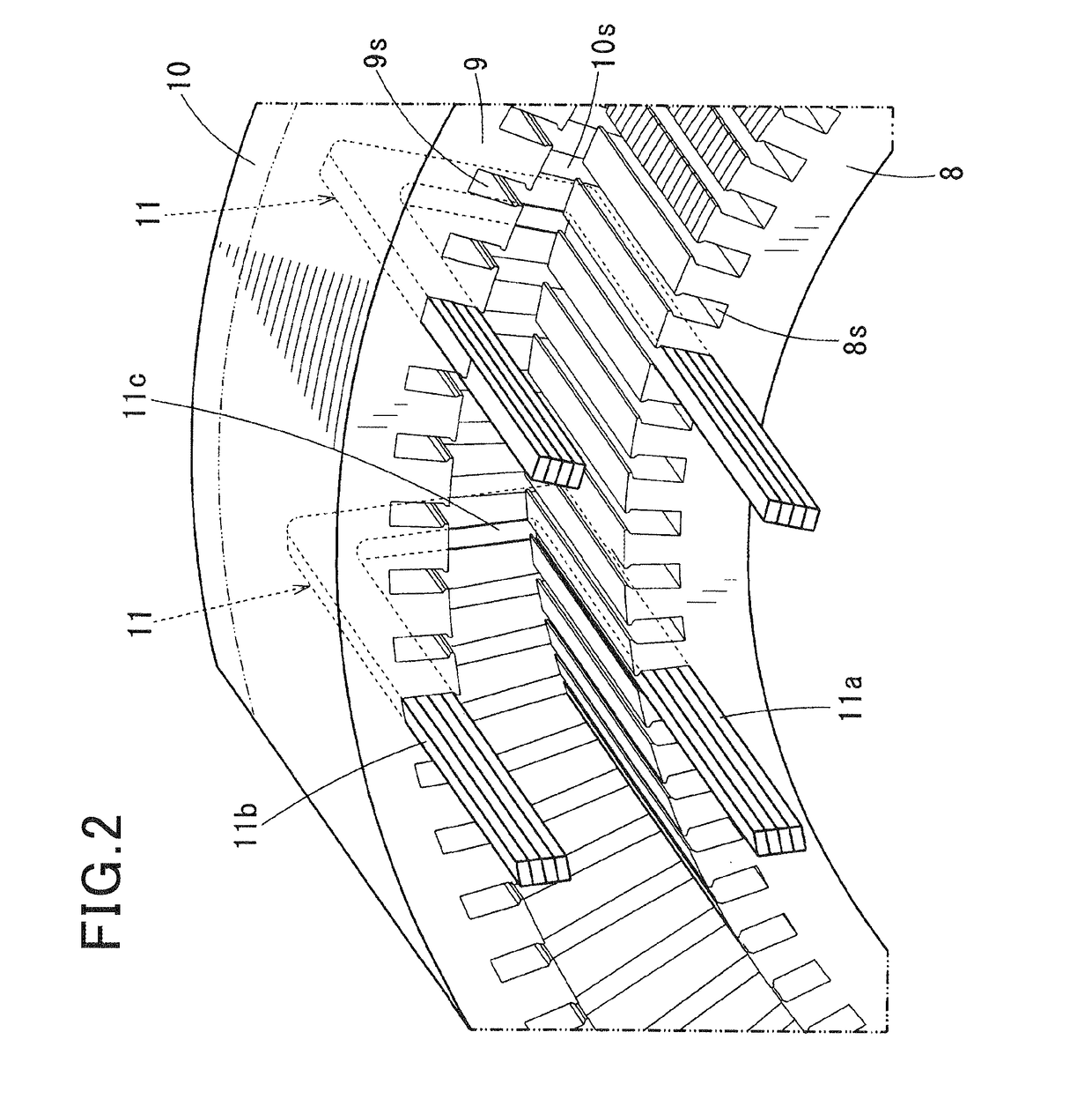 Multi-gap rotating electric machine having phase coils formed of substantially U-shaped electric conductor segments