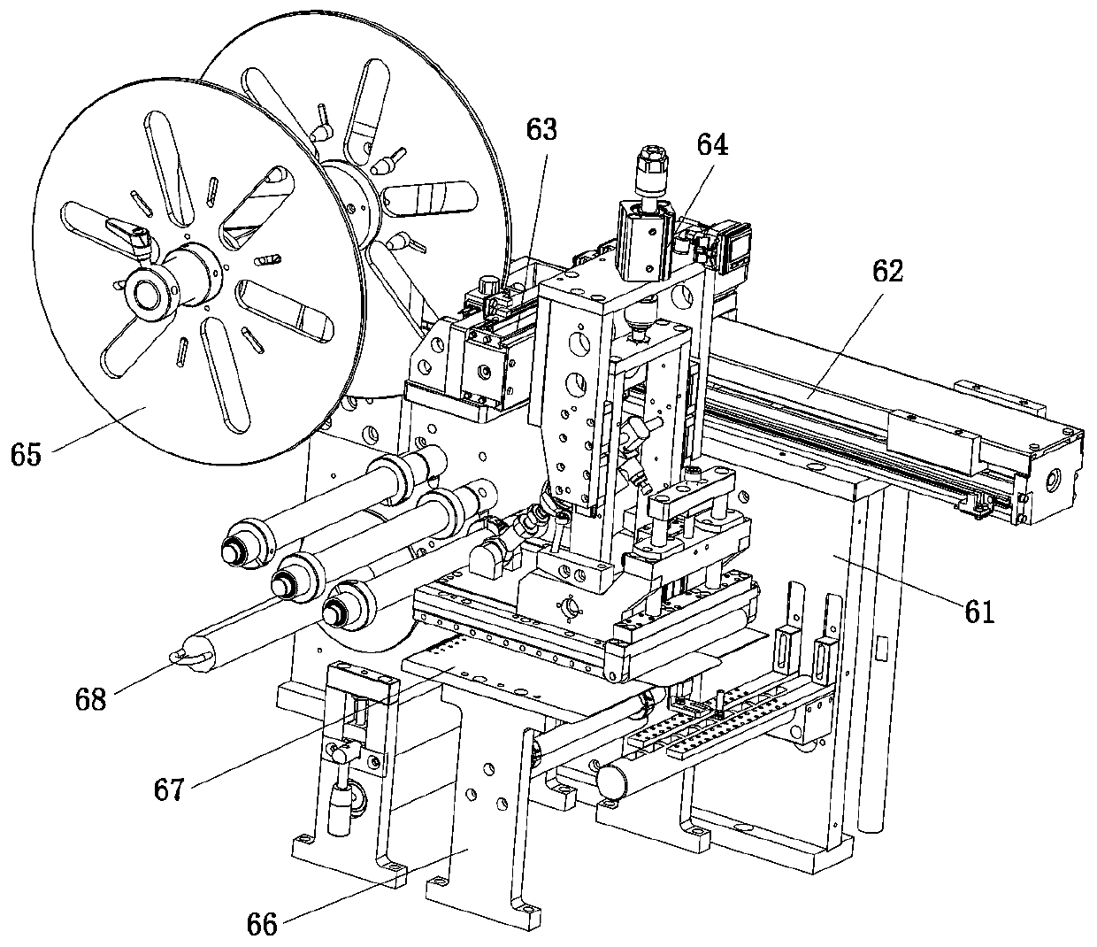 Film tearing and turnover attaching device