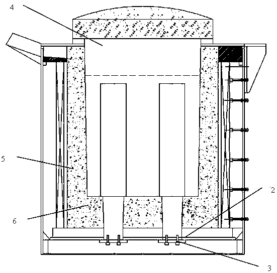 Embedded slag type structure of heating element electrodes of electromagnetic induction slag smelting furnace