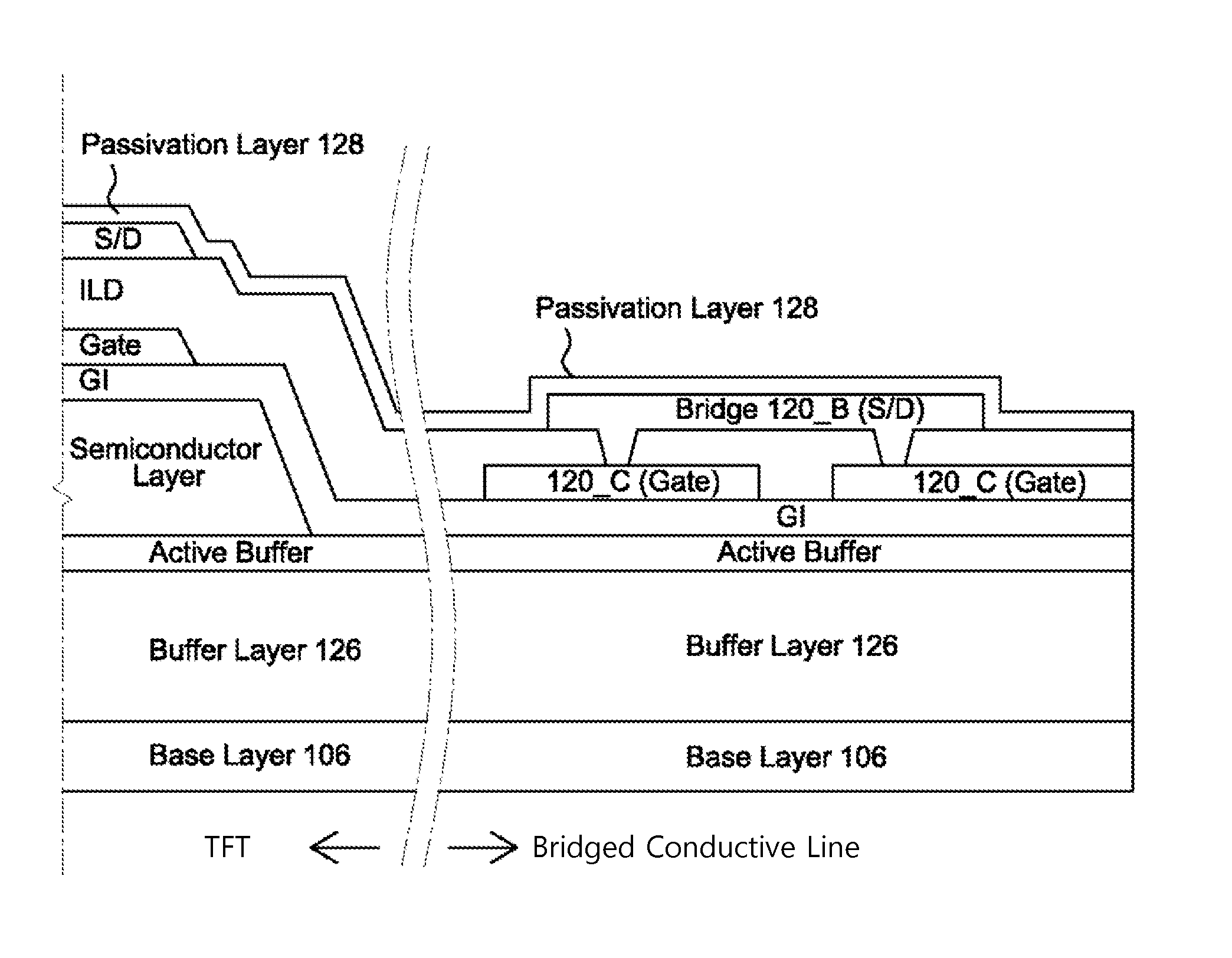 Flexible display device with bridged wire traces