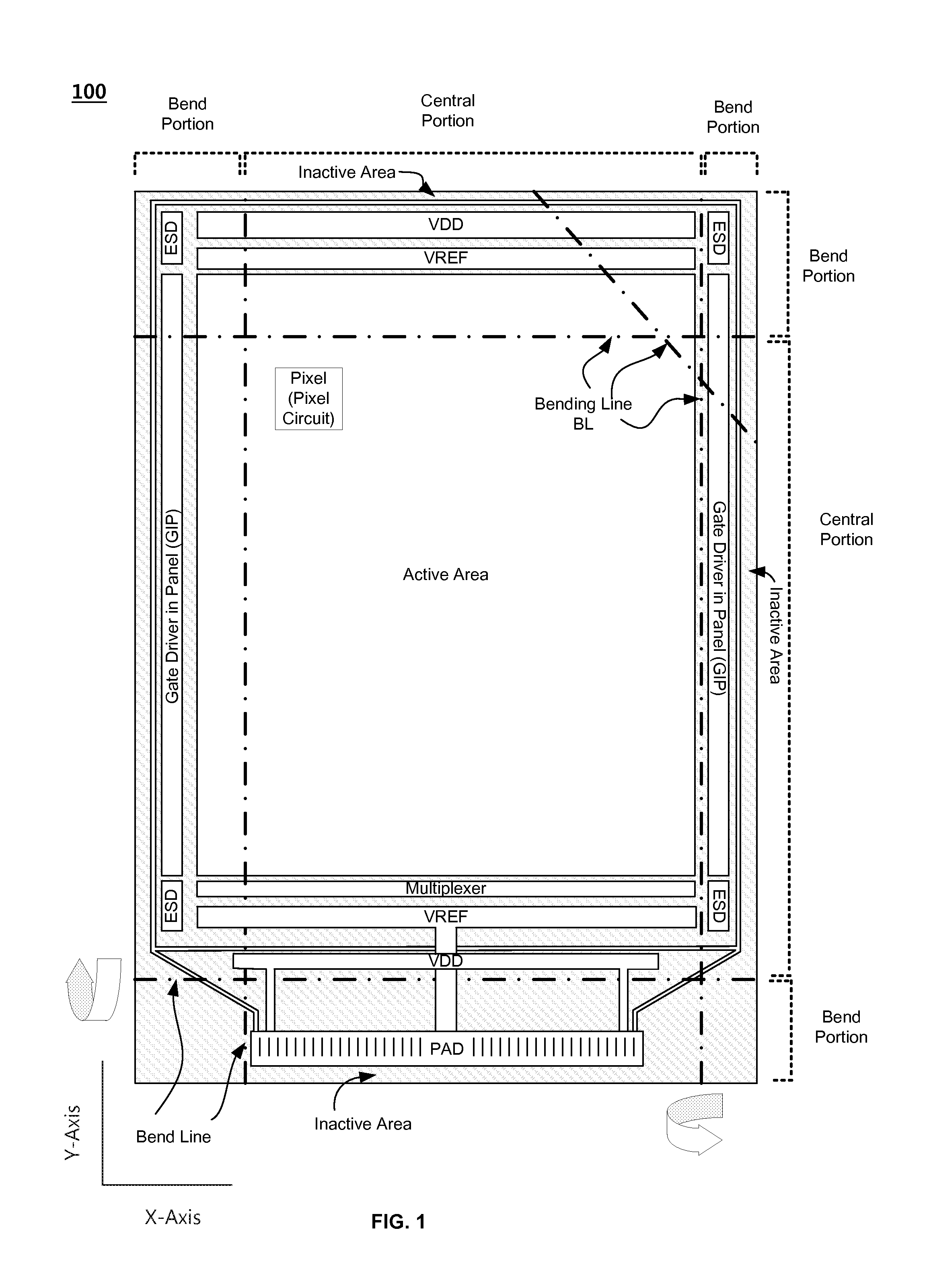 Flexible display device with bridged wire traces