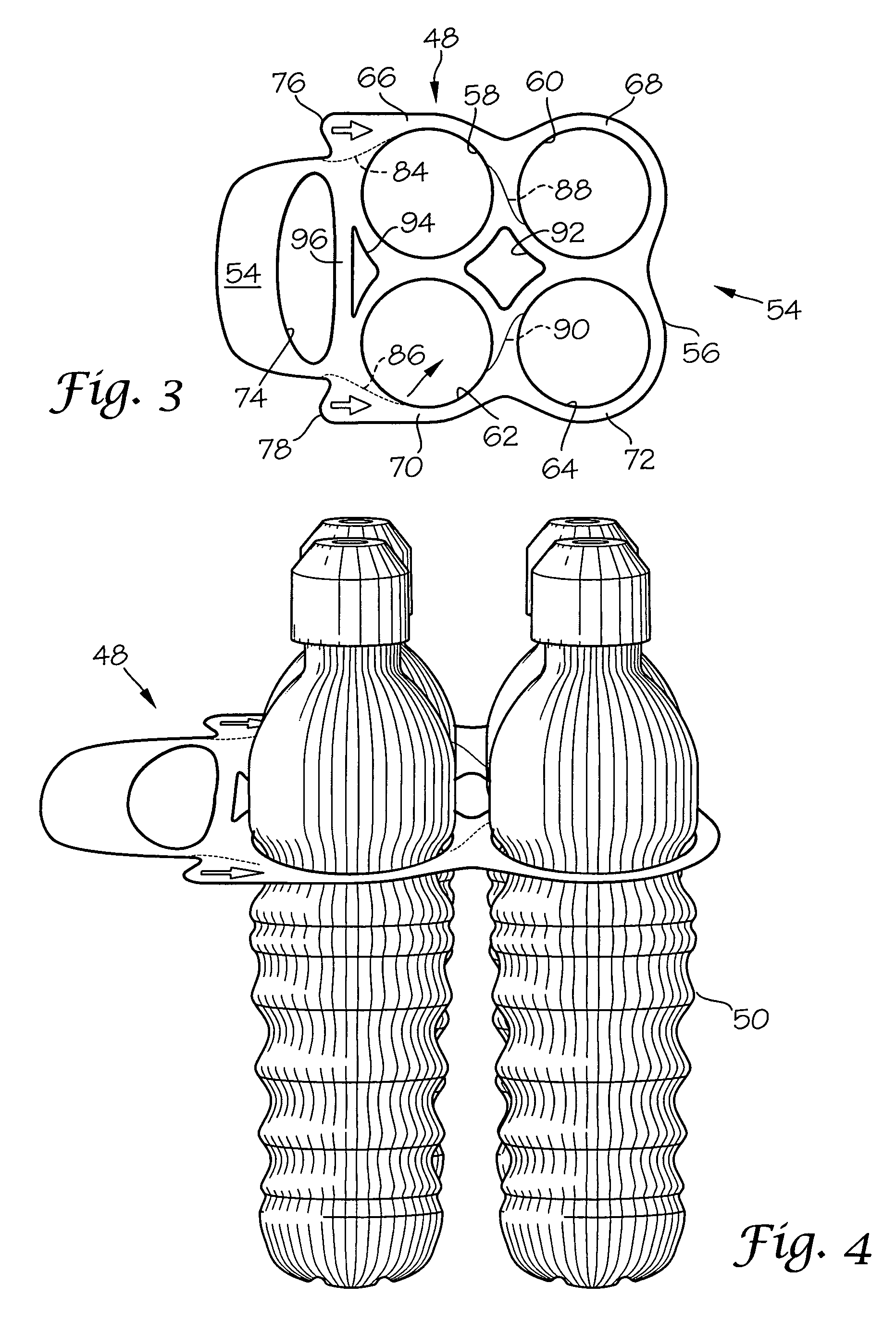 Bottle carrier with handle and pull tab