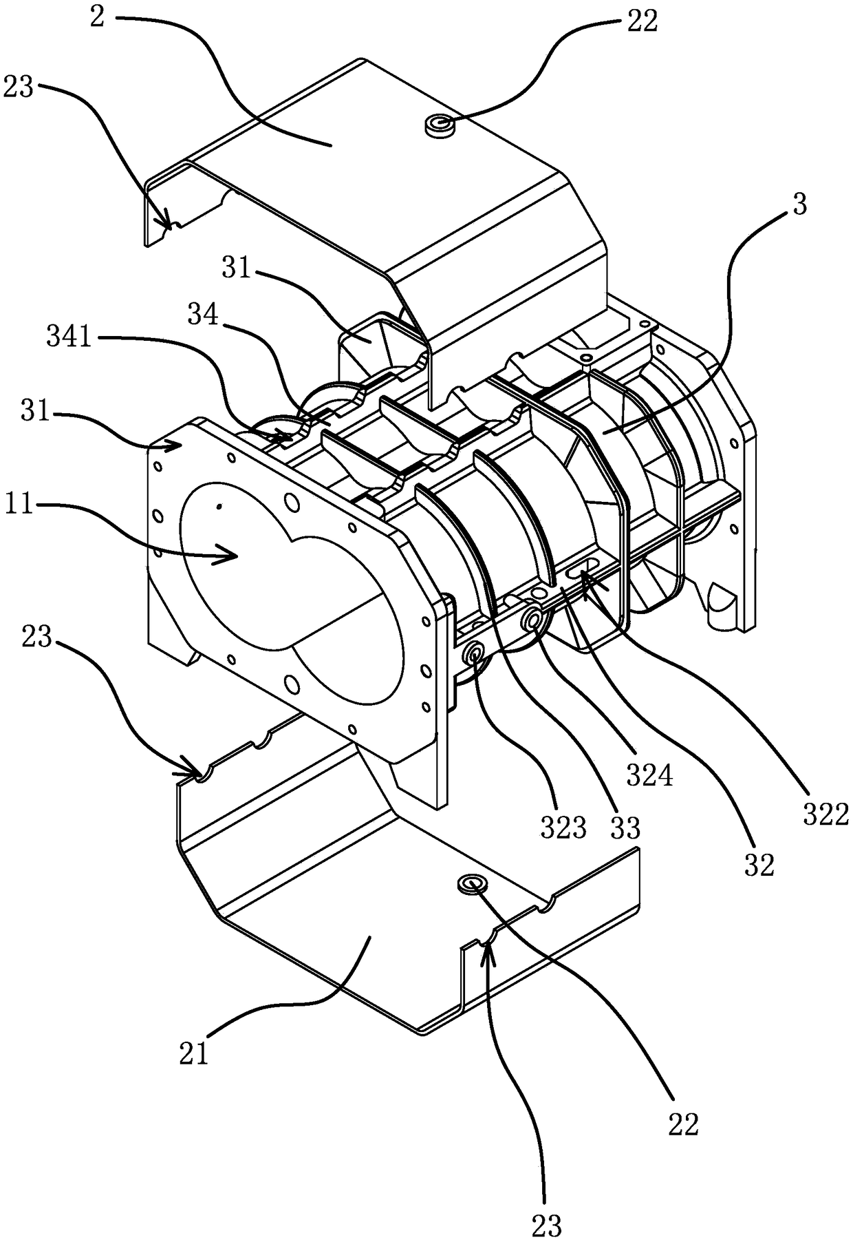 A pump casing of a screw vacuum pump