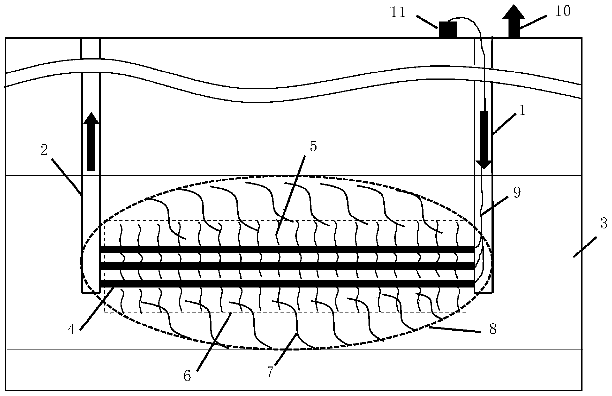 Method for constructing hot dry rock artificial geothermal reservoir through cooperation of hydraulic fracturing and millisecond millisecond blasting