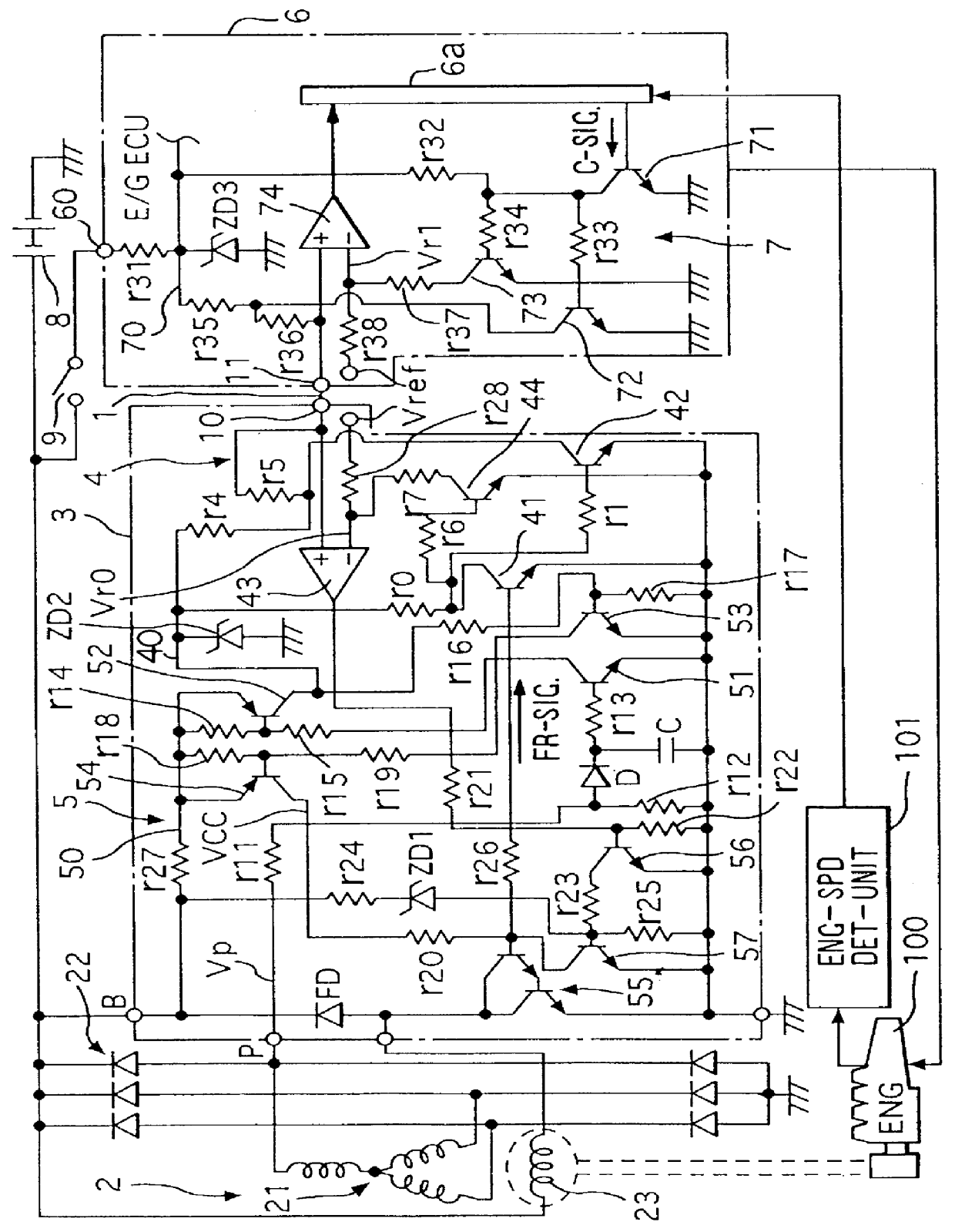 Generator control device having signal terminal connected to outside control unit