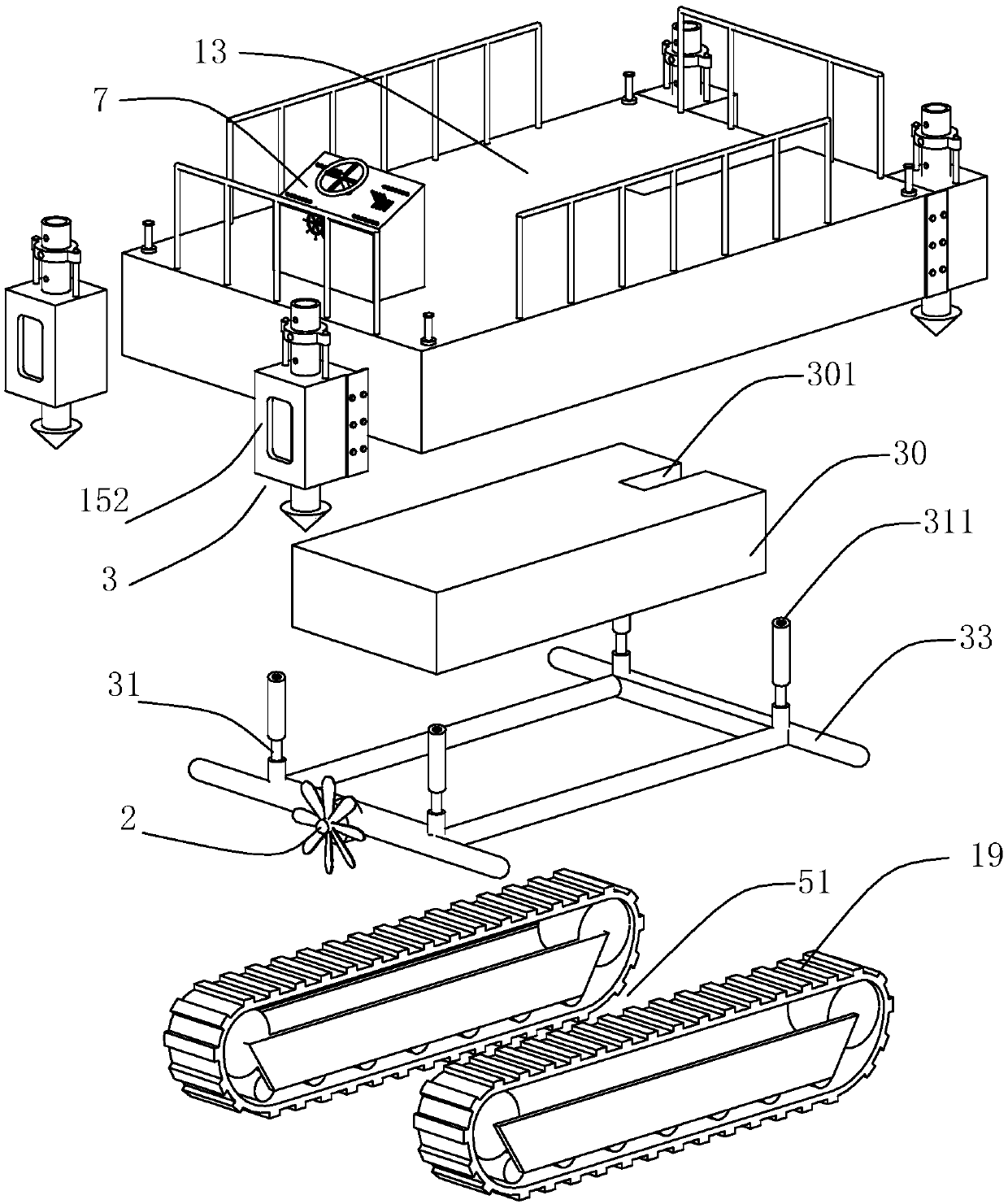 Amphibious geotechnical engineering investigation platform and use method