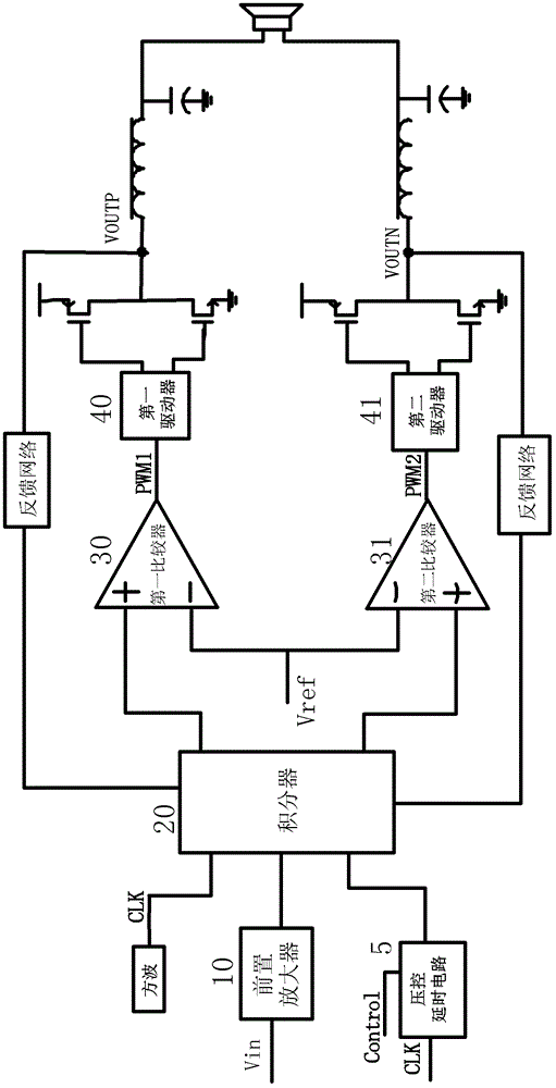 Class D audio power amplifier for noise suppression and audio signal processing method thereof