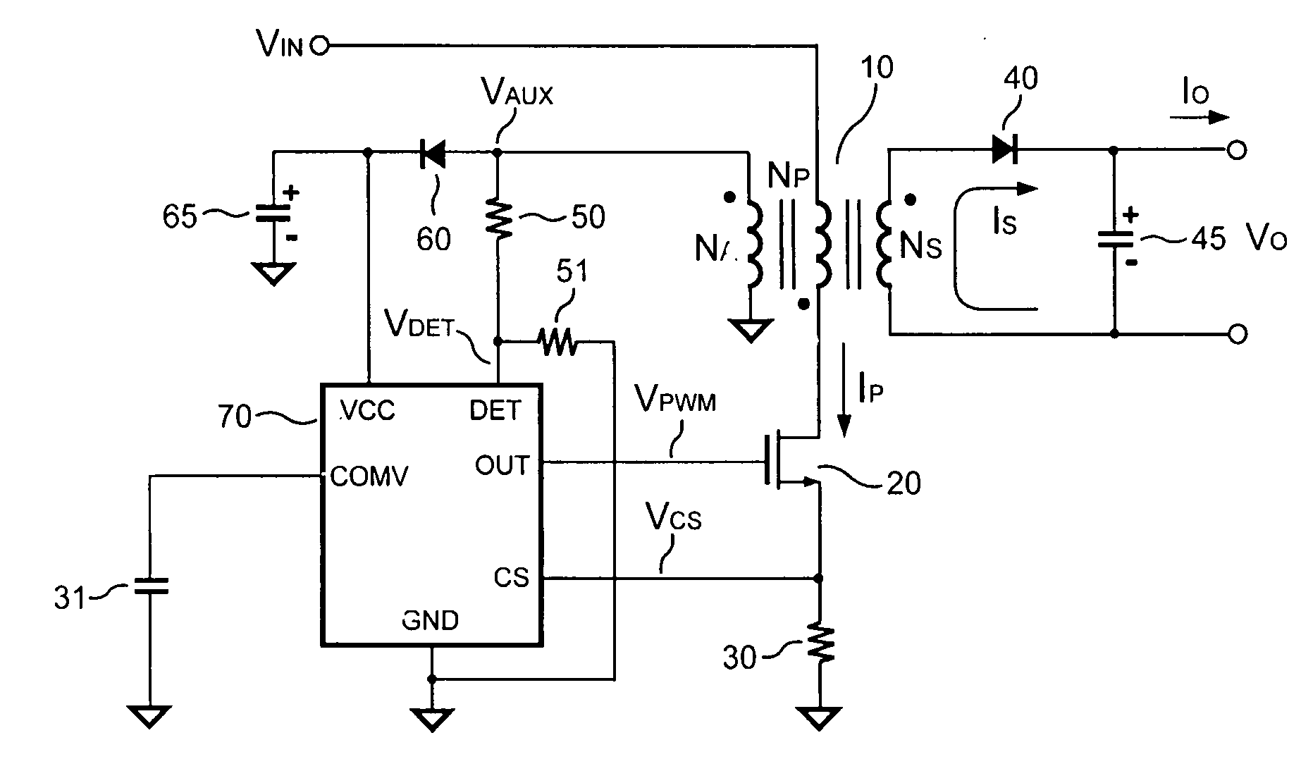 Switching control circuit having off-time modulation to improve efficiency of primary-side controlled power supply