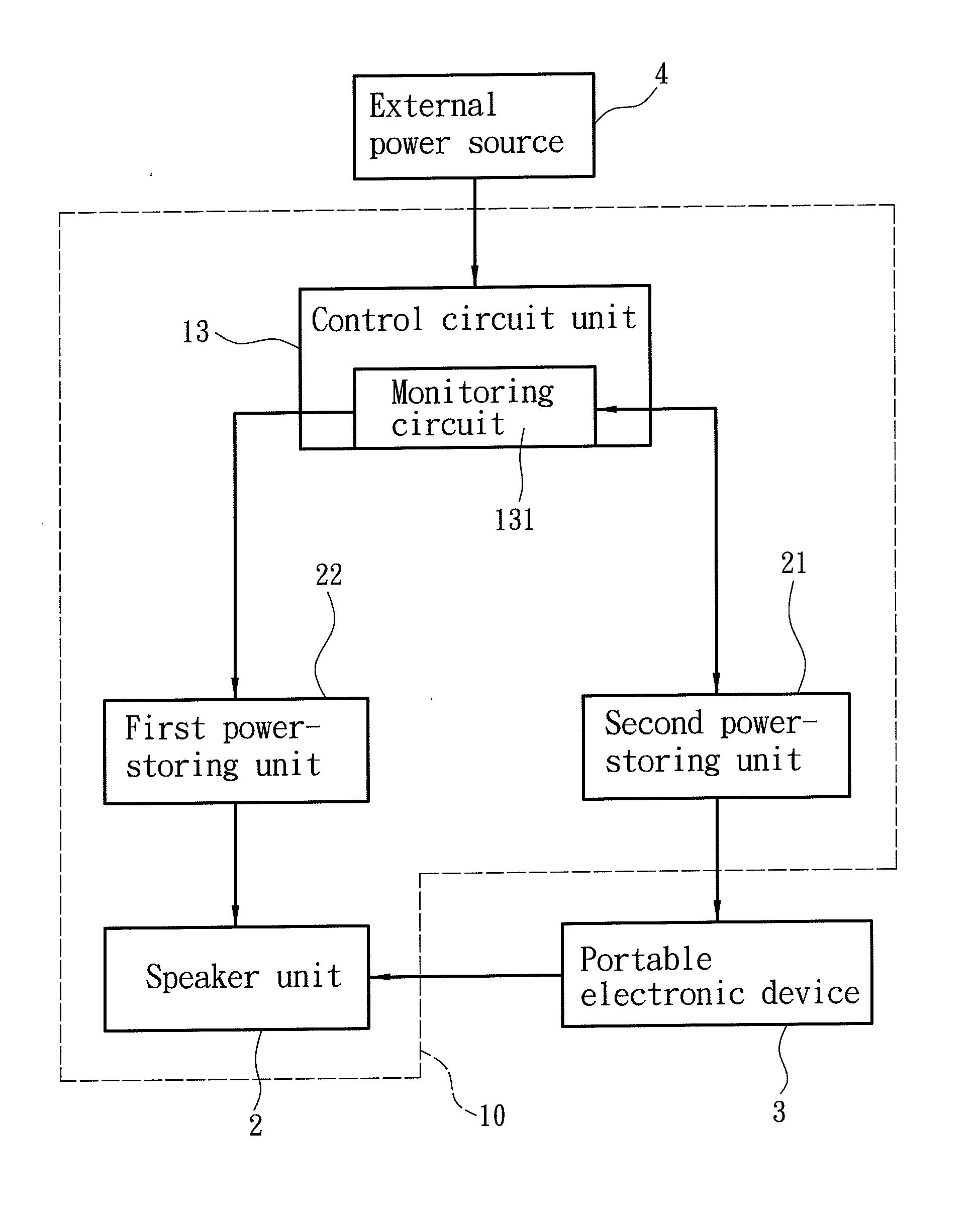 Speaker device providing backup power