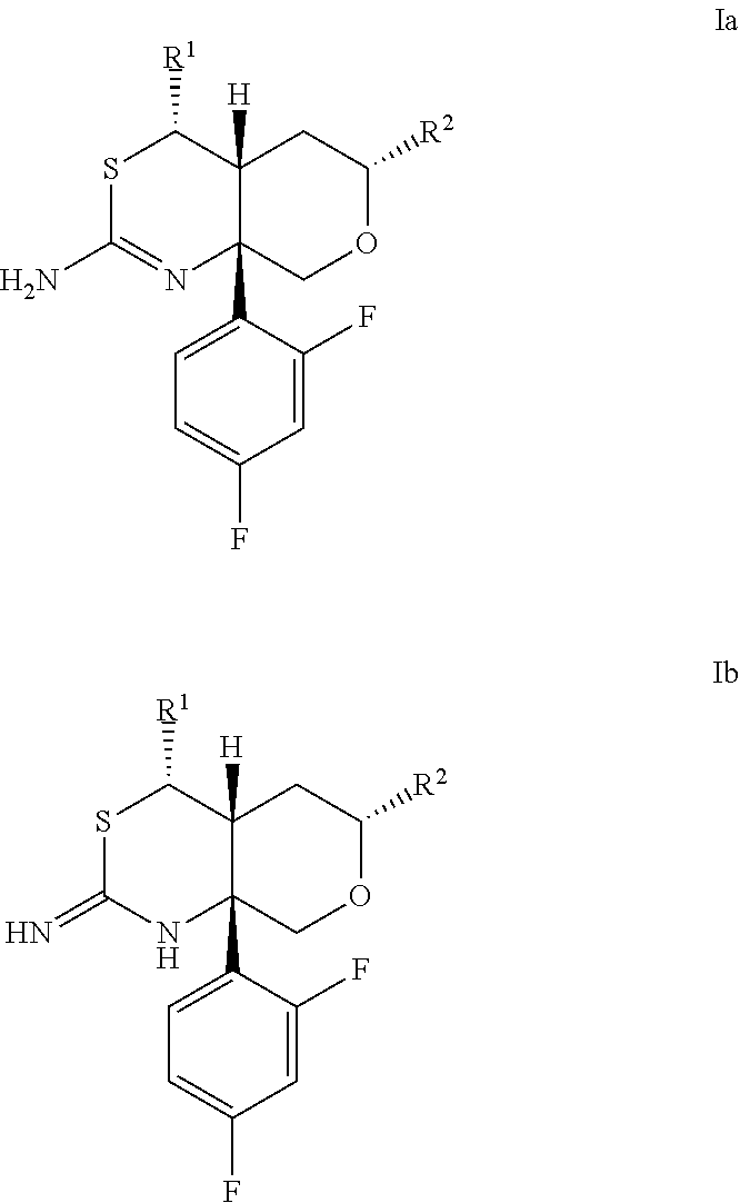 Heterocyclic substituted hexahydropyrano[3,4-d][1,3]thiazin-2-amine compounds