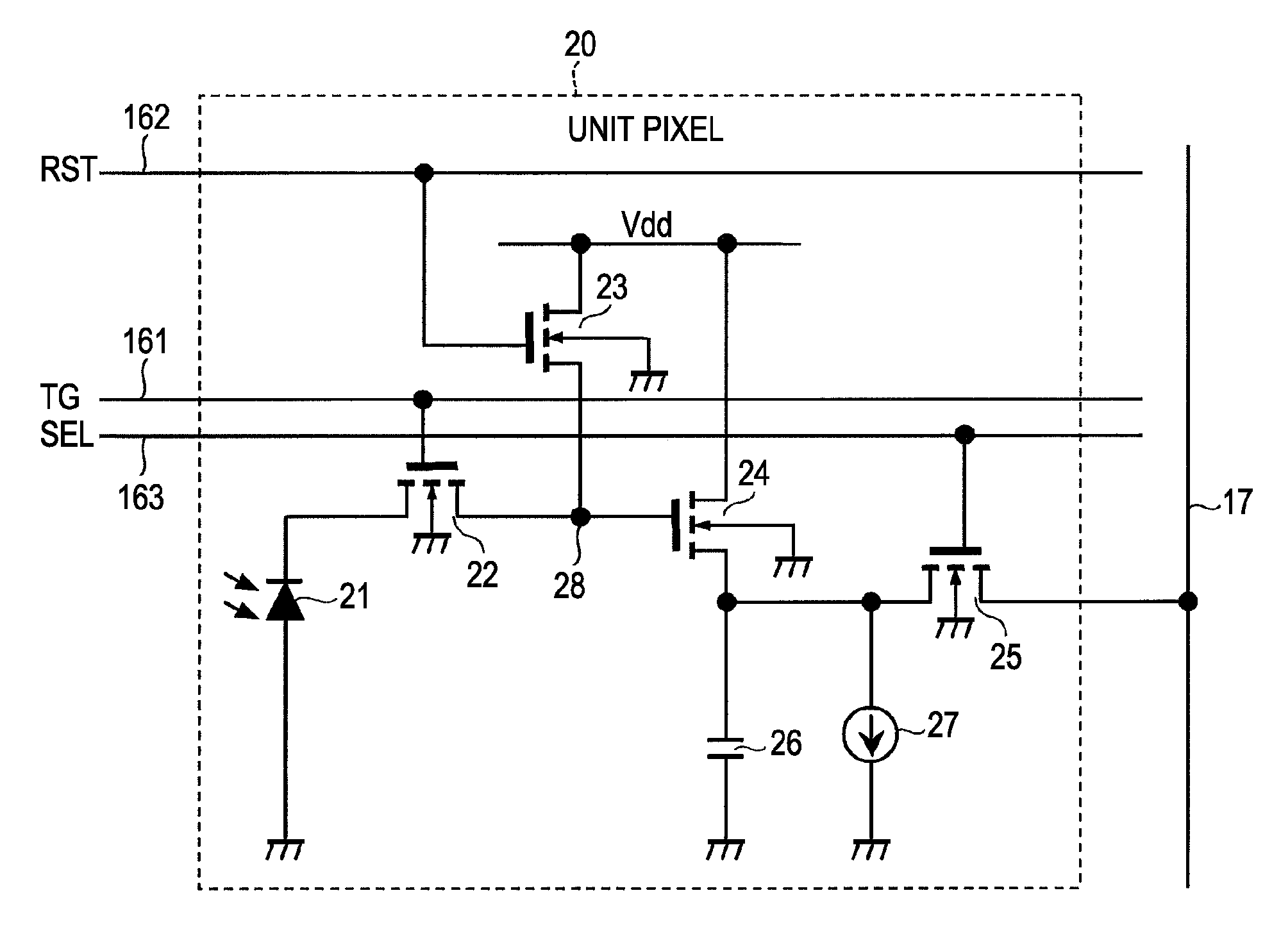 Solid-state imaging device for high density CMOS image sensor, and driving method thereof