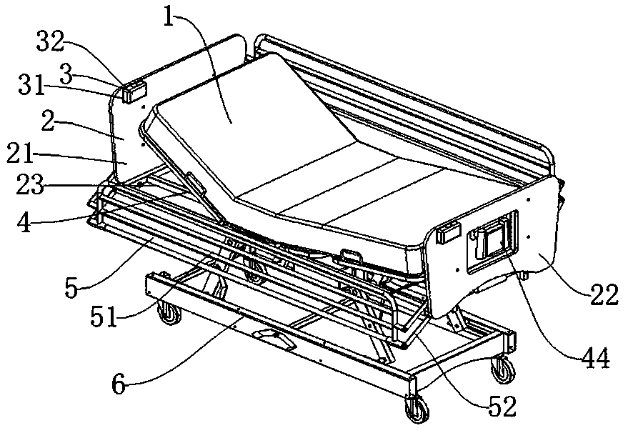 Pension bed with auxiliary get-up structure and use method of pension bed