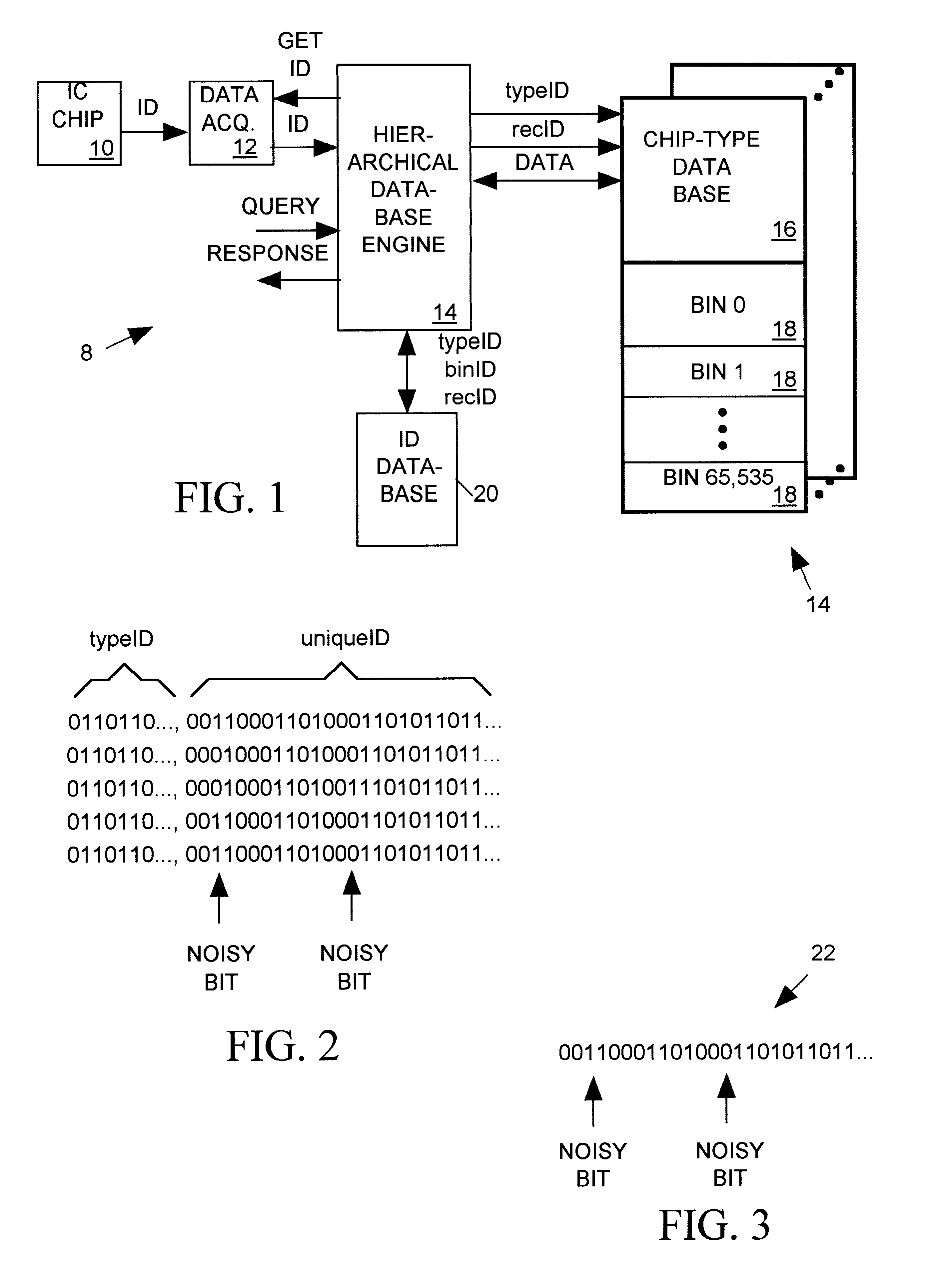 Database system using a record key having some randomly positioned, non-deterministic bits