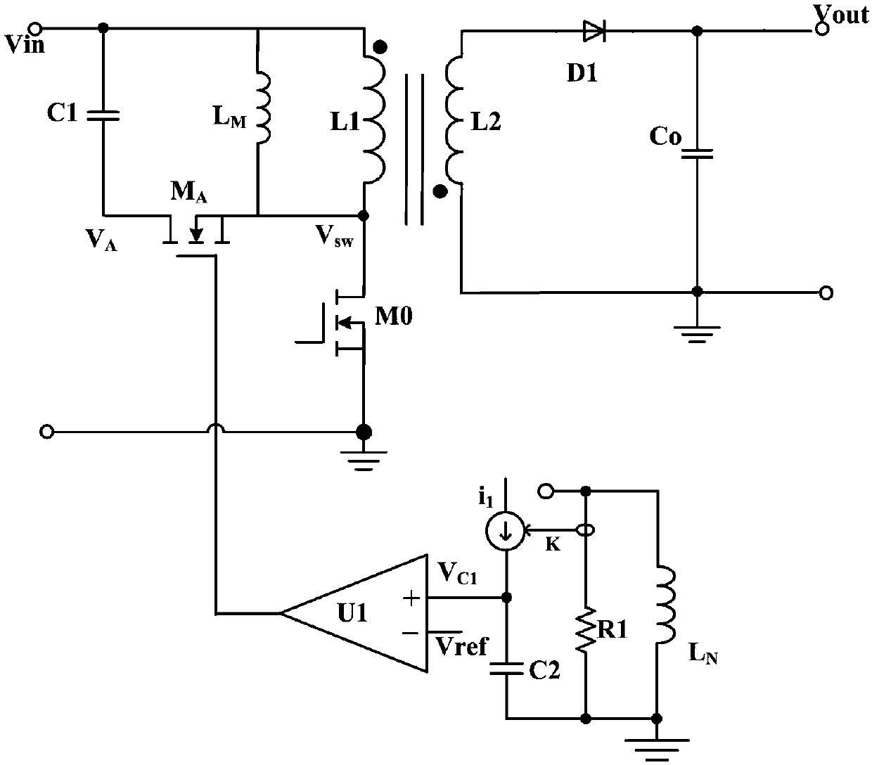 Flyback active clamping circuit and control method