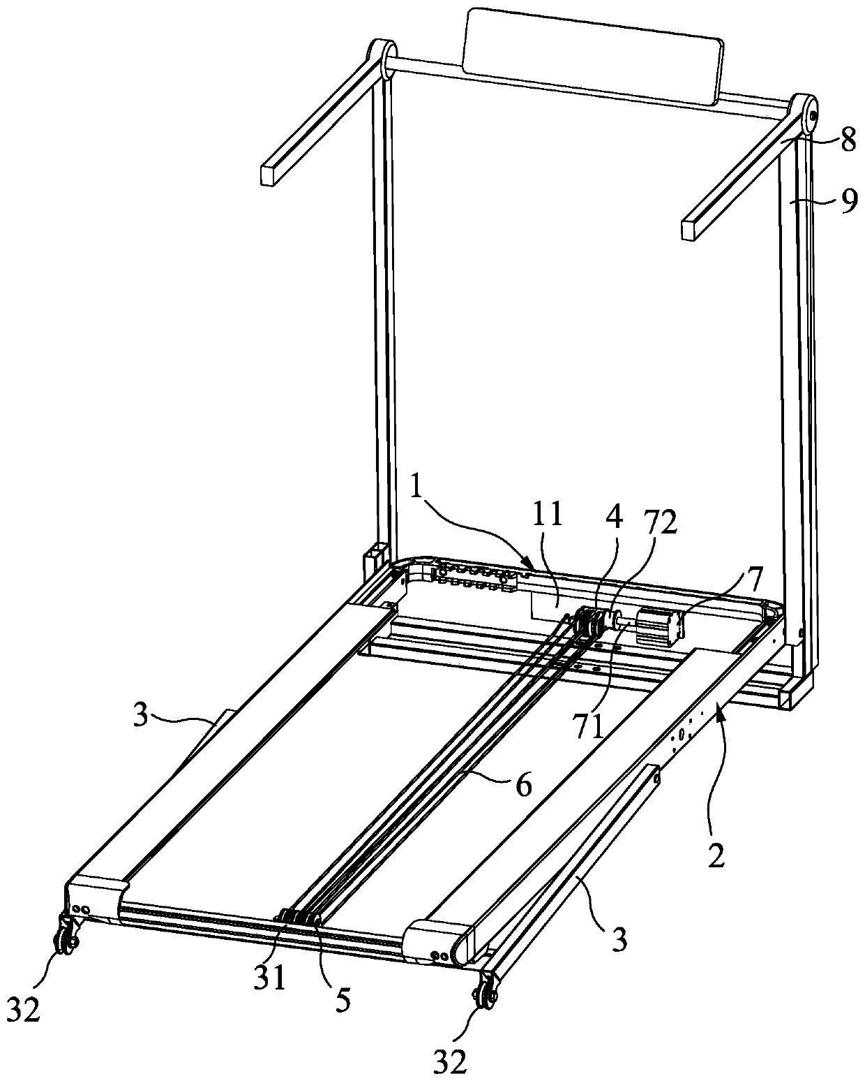 Automatic treadmill folding mechanism