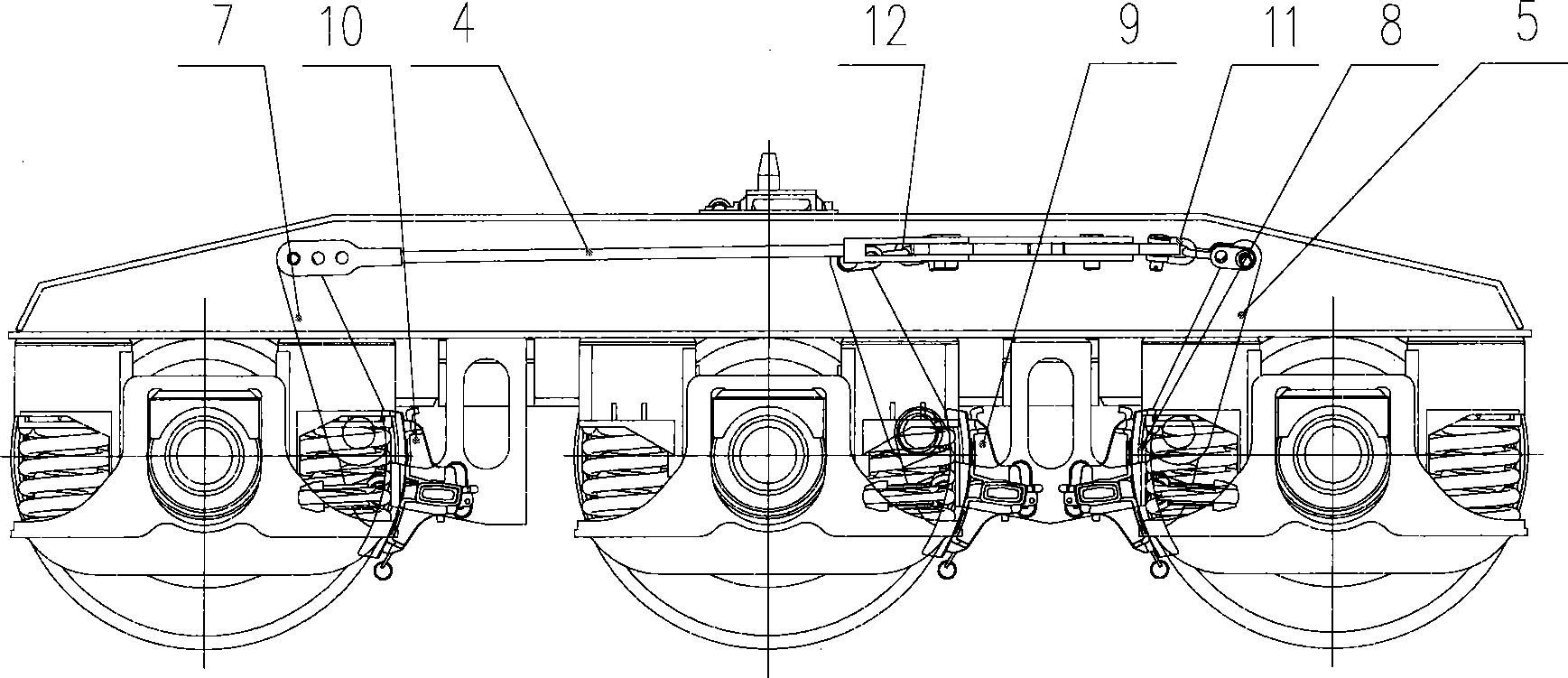 Triaxial bogie brake rigging apparatus and triaxial bogie