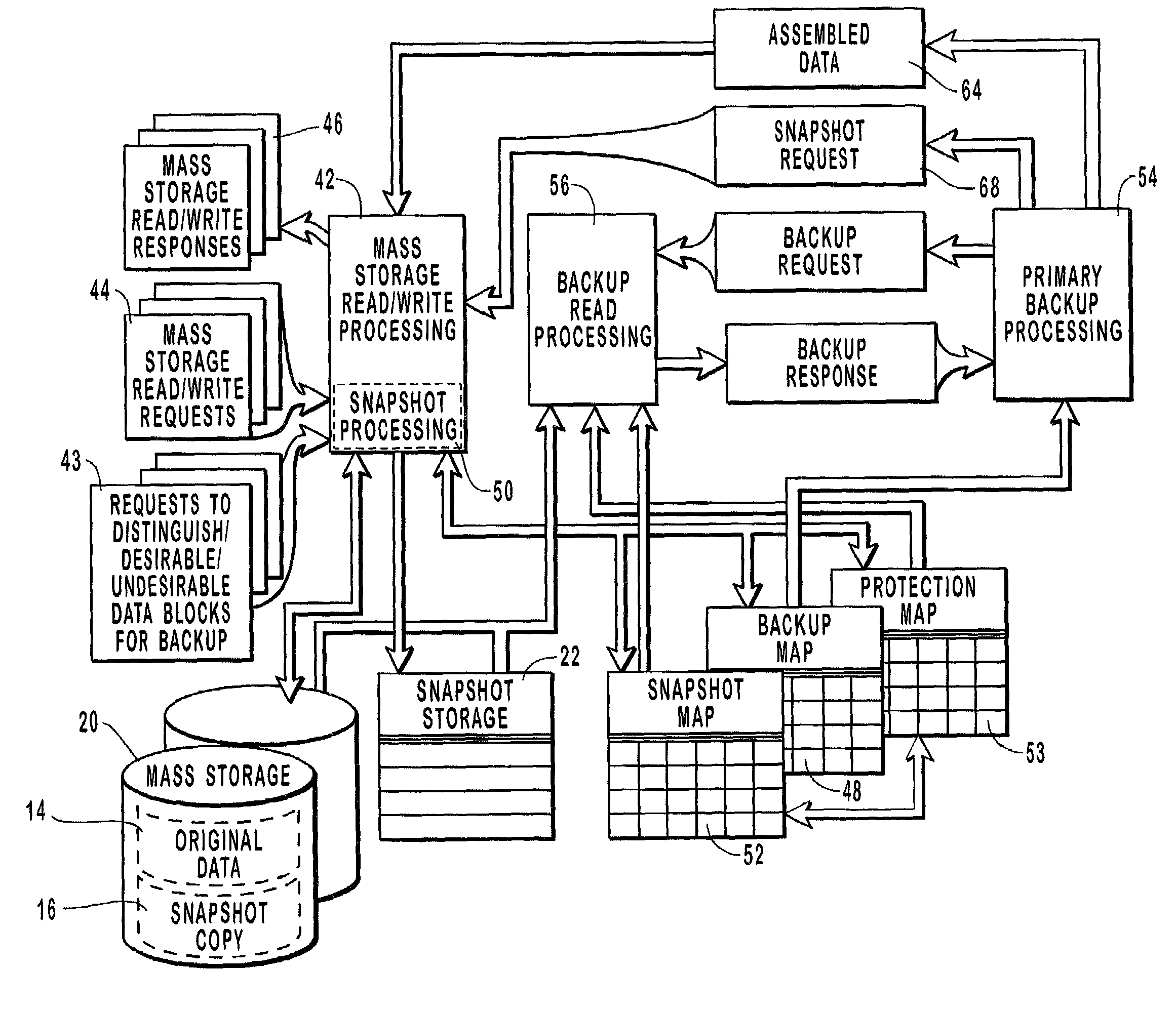 Preserving a snapshot of selected data of a mass storage system