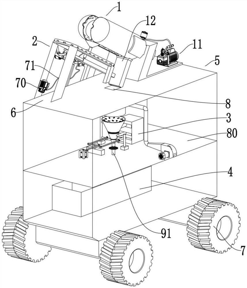 Air pressure explosion harvesting type swing friction shelling puberulous glochidion herb harvesting vehicle