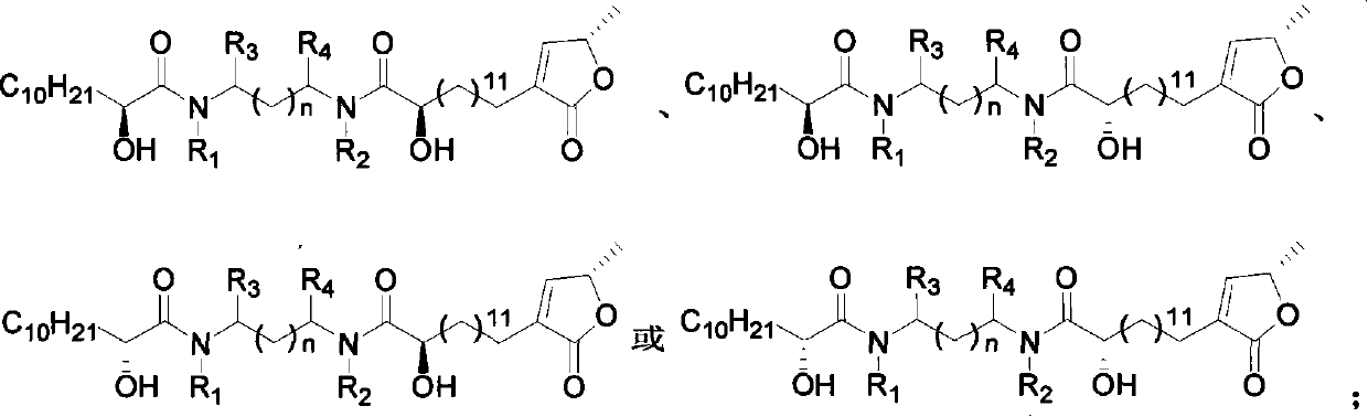 Lactone compound of sweetsop connected through amido bond, synthetic method and application