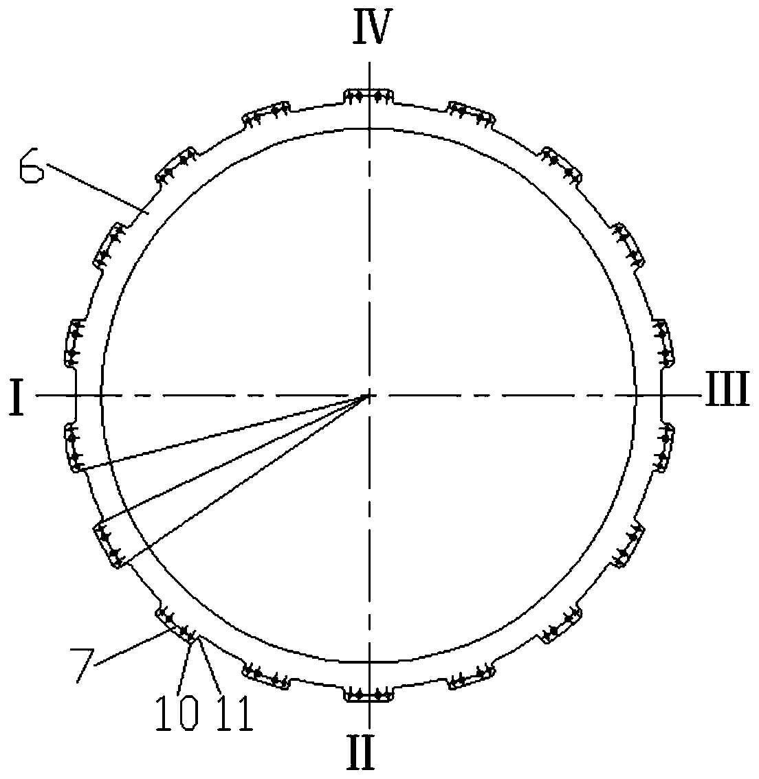 Hydraulic cauldron hoop and upper flange tooth profile structure and manufacturing method