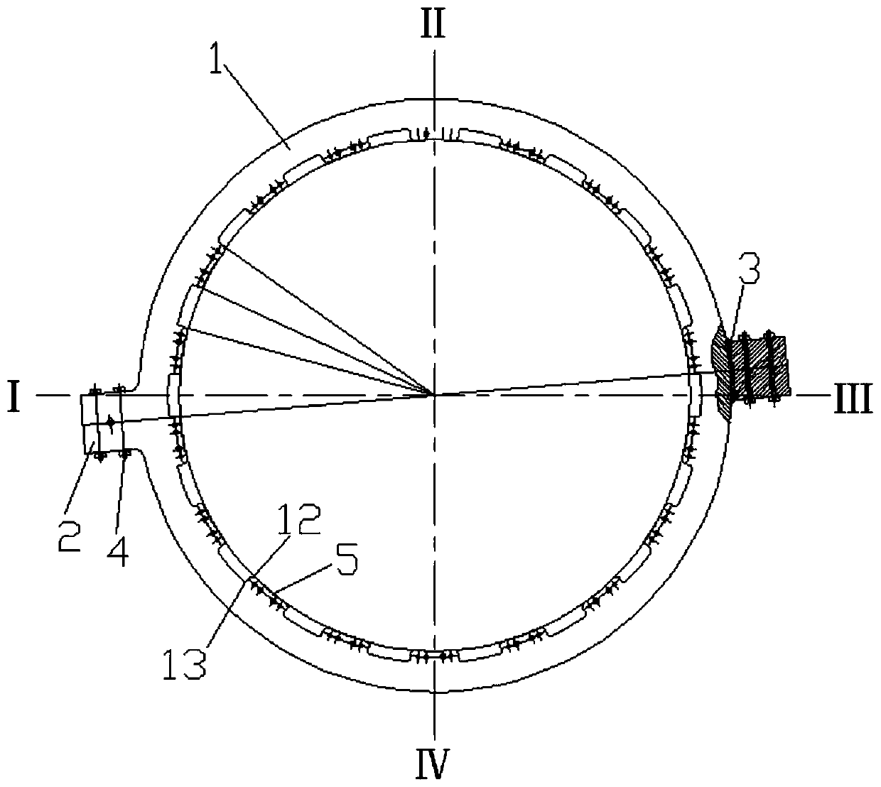 Hydraulic cauldron hoop and upper flange tooth profile structure and manufacturing method