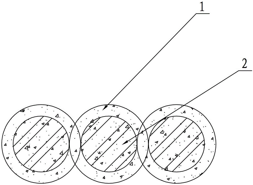 A cement-soil retaining wall pouring row pile and its construction method