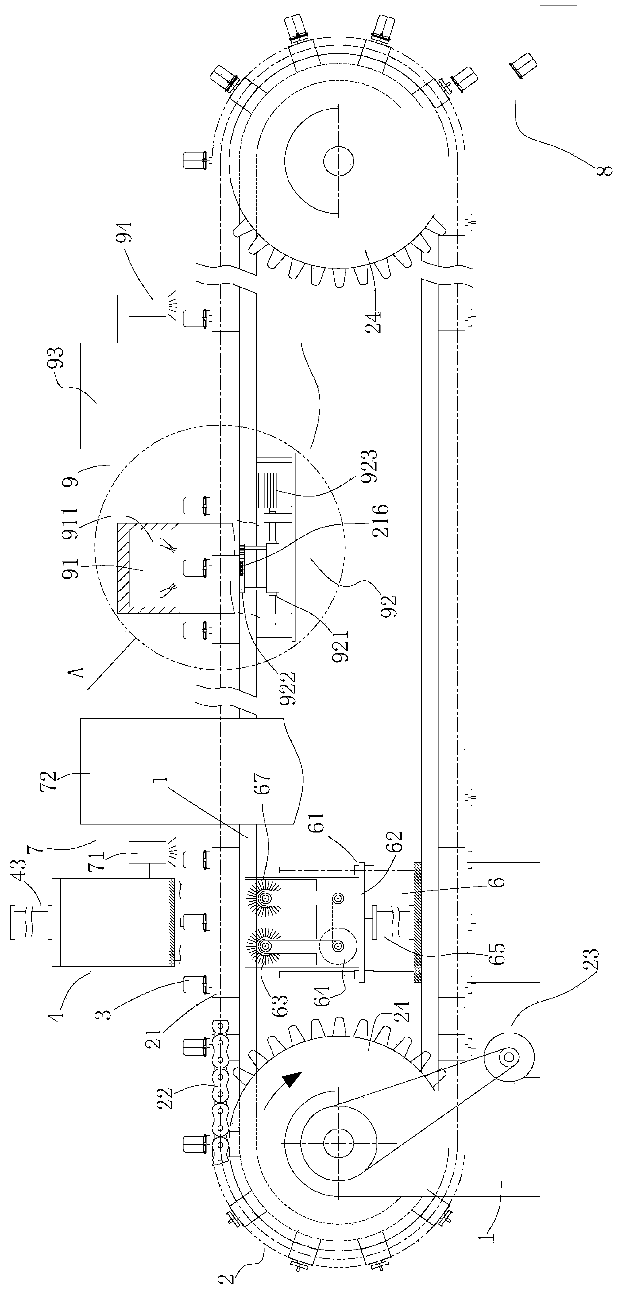 Assembly line for spraying powder to filter and drying filter