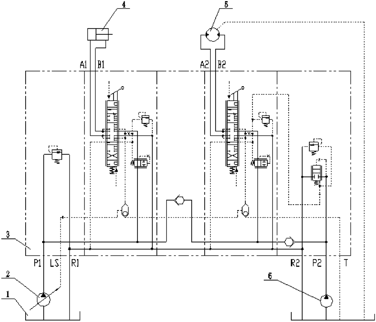 Combined flow hydraulic system in load sensing valve