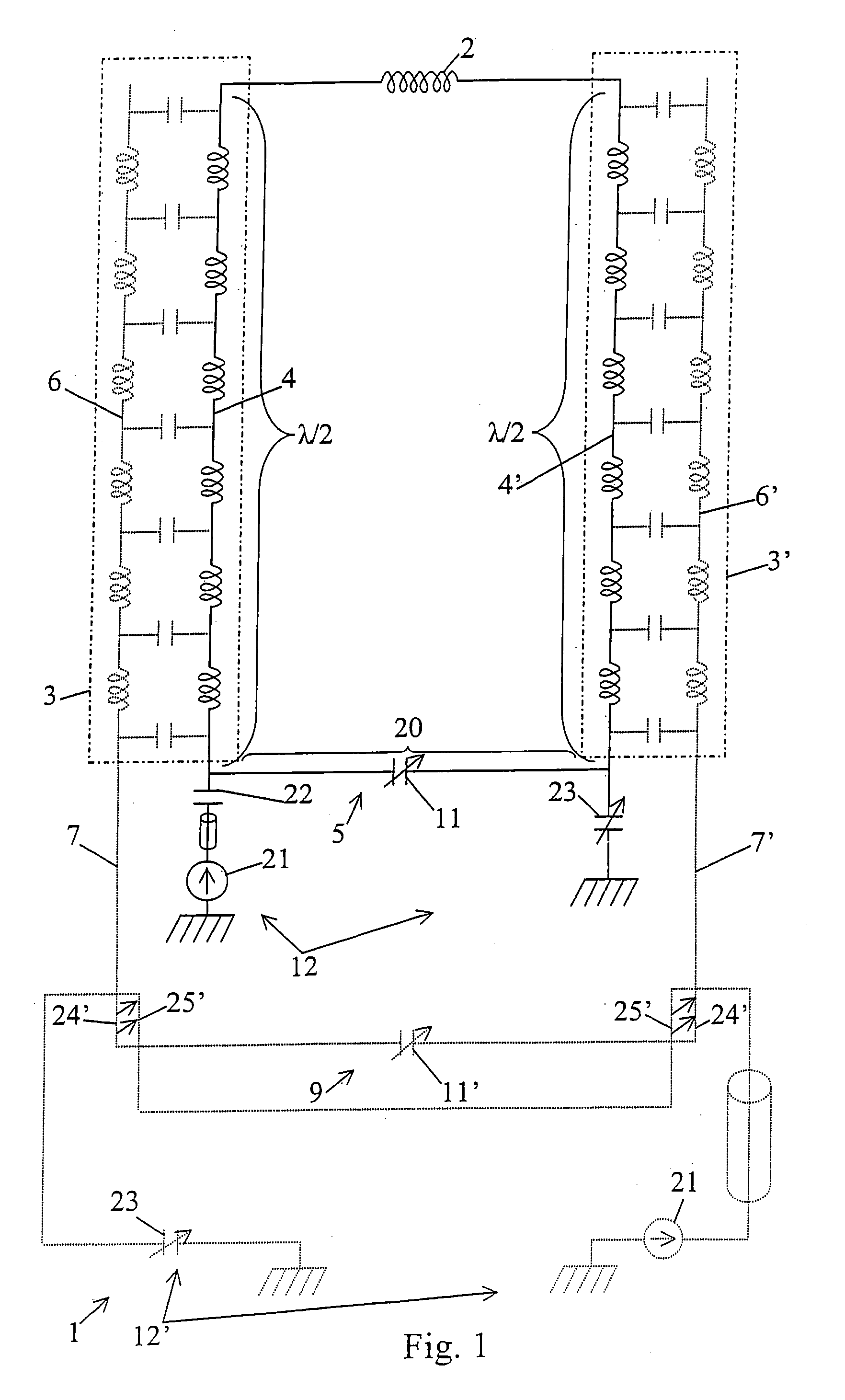 Multifrequency power circuit and probe and NMR spectrometer comprising such a circuit