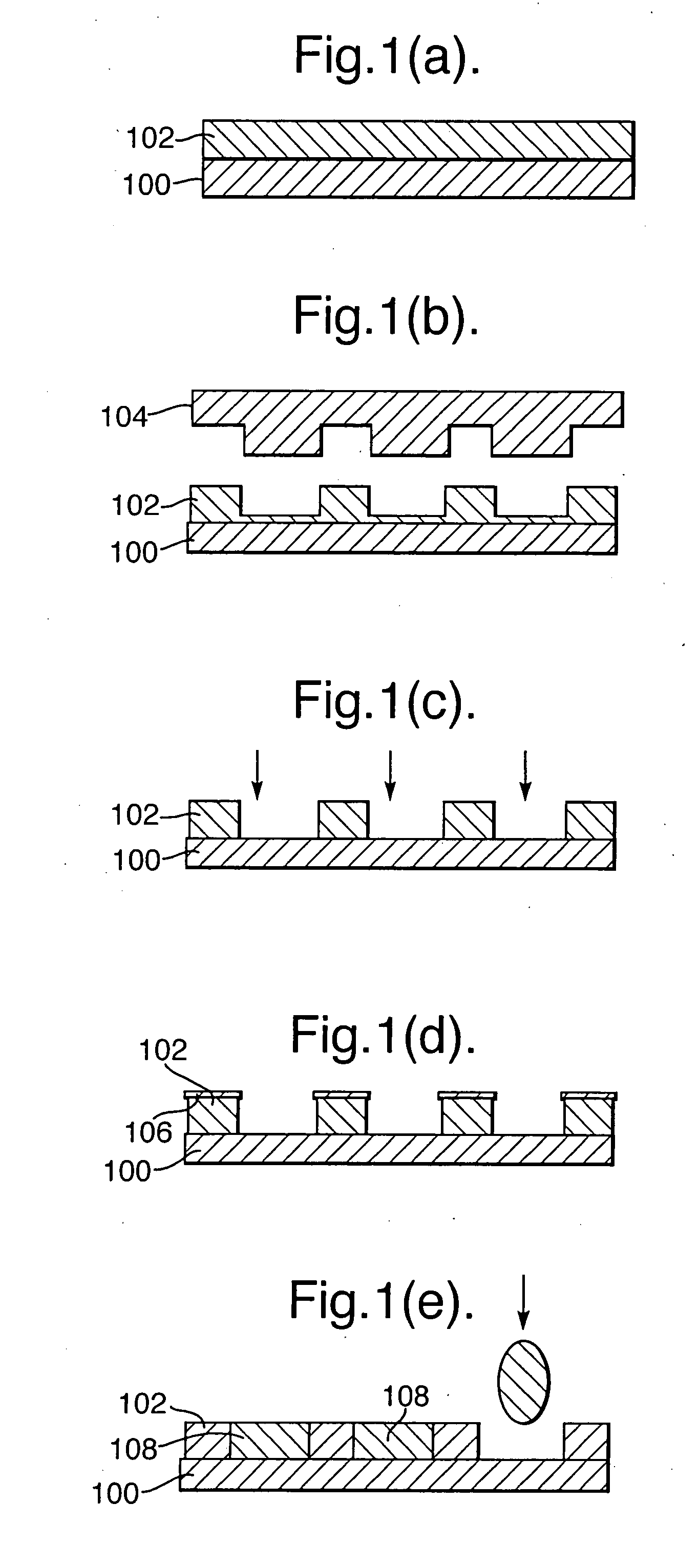 Device fabrication by ink-jet printing materials into bank structures, and embossing tool