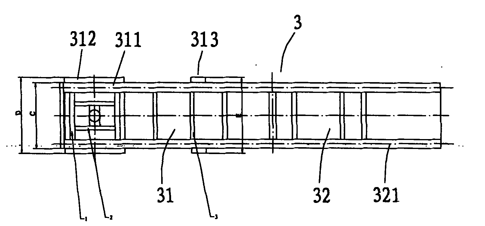 Self-discharging semitrailer vehicle frame