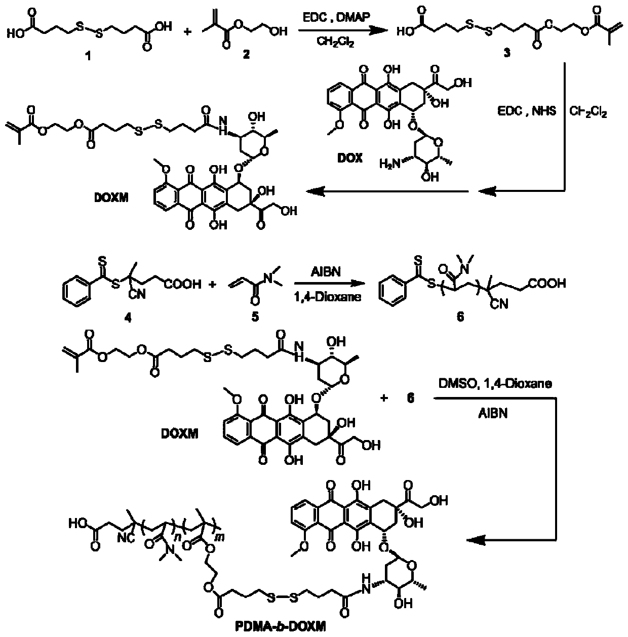 Adriamycin polyprodrug nano-micelle with reducibility response and preparation method and application thereof