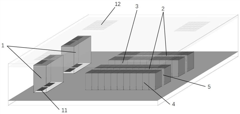 Data center with variable cross-section cold channel