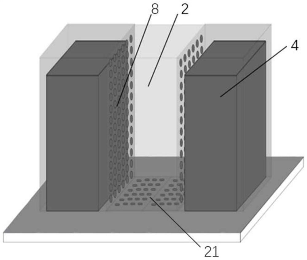 Data center with variable cross-section cold channel