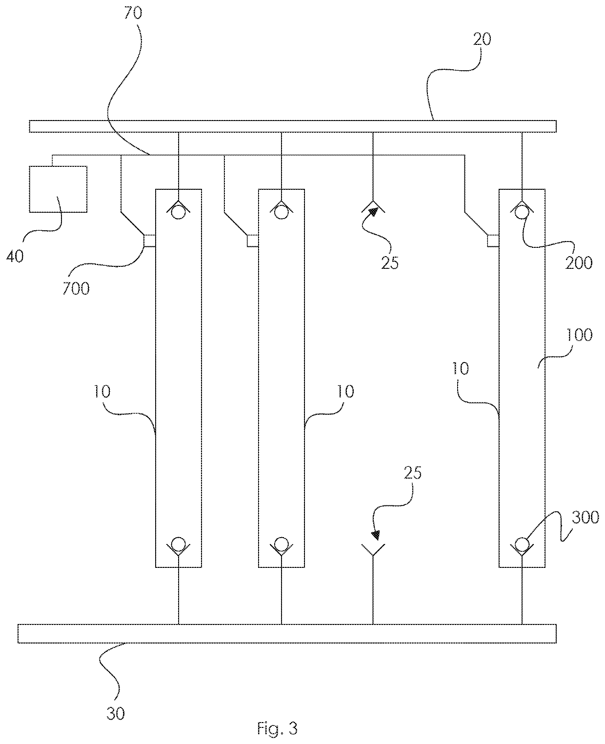 High voltage battery module with series connected cells and internal relays