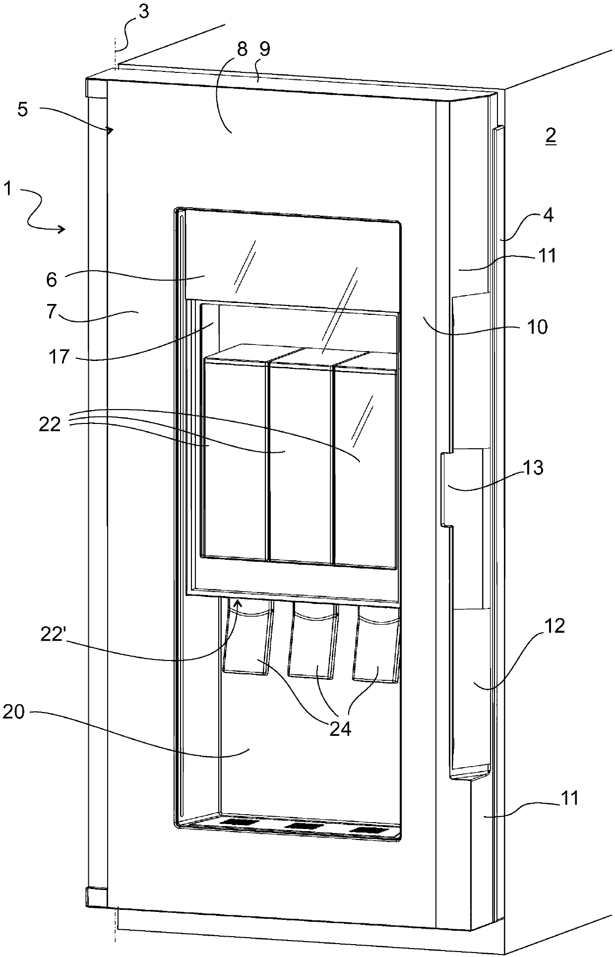 Beverage dispenser and refrigeration appliance with beverage dispenser