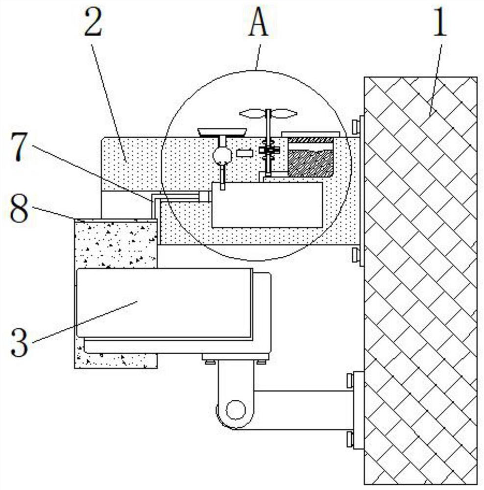 A rain-proof shelter structure for monitoring equipment on the exterior wall of a building