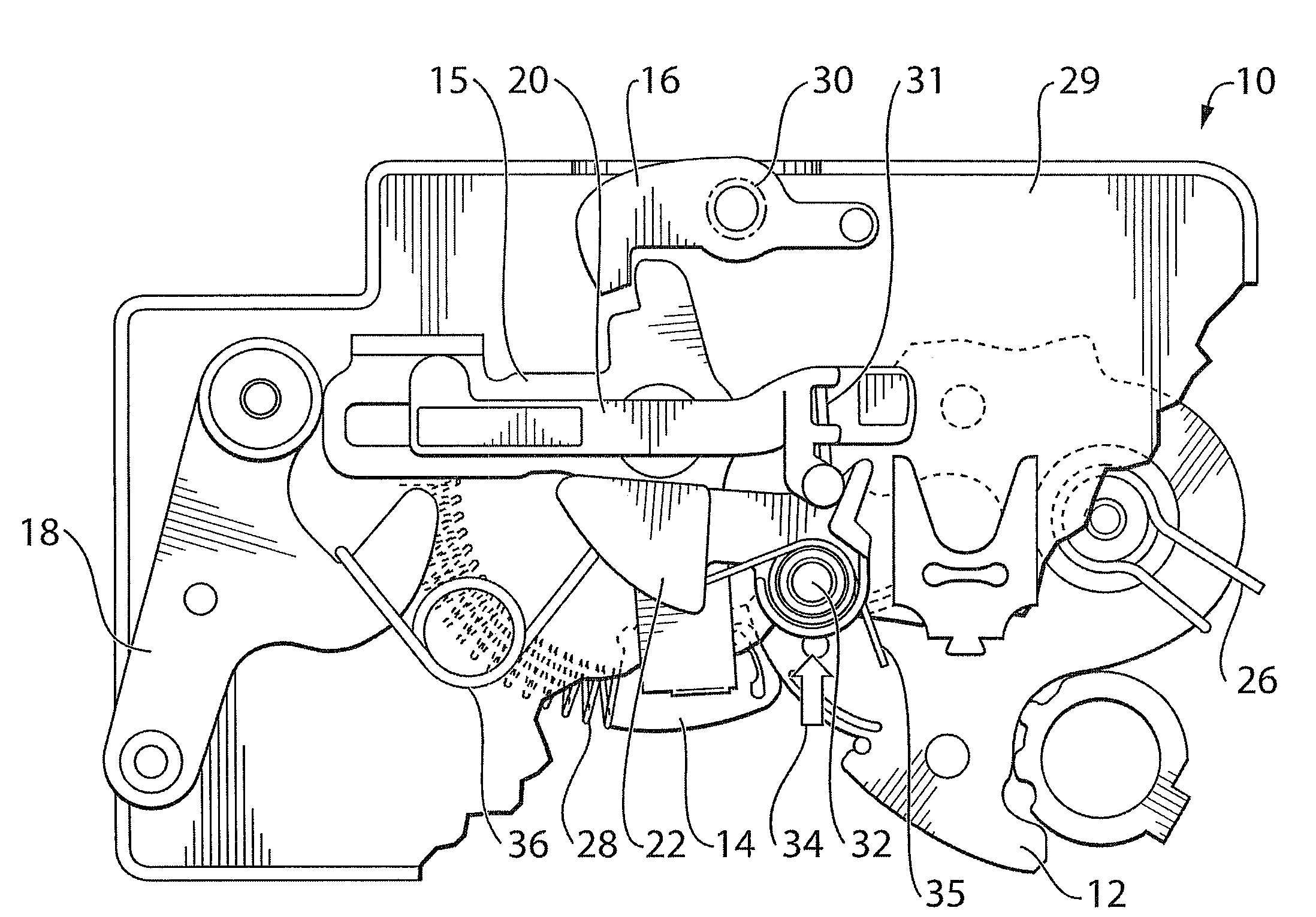 Closure latch with inertia member