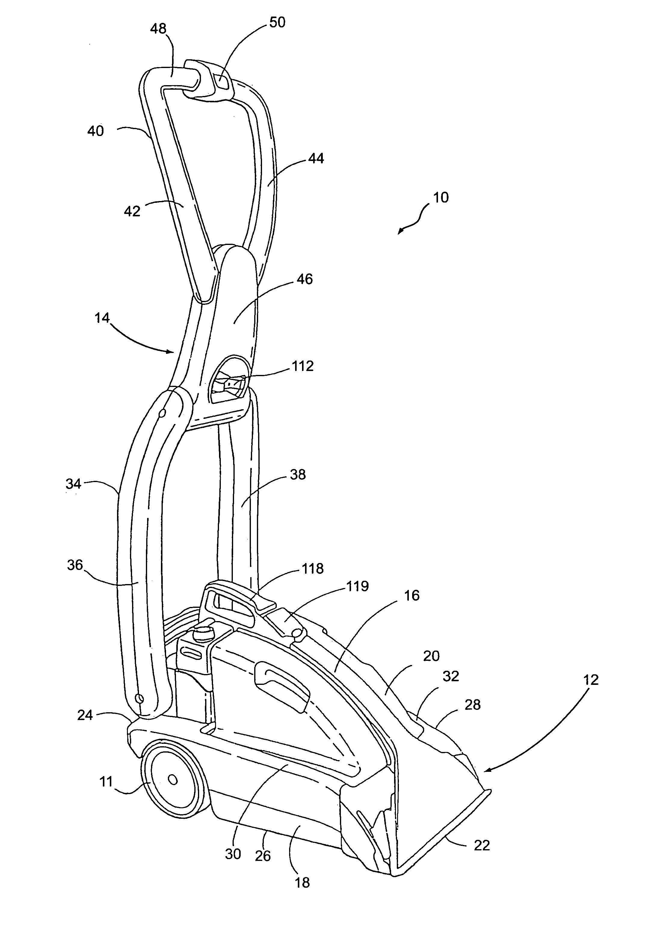 Wet extractor cleaning device fluid tank arrangement