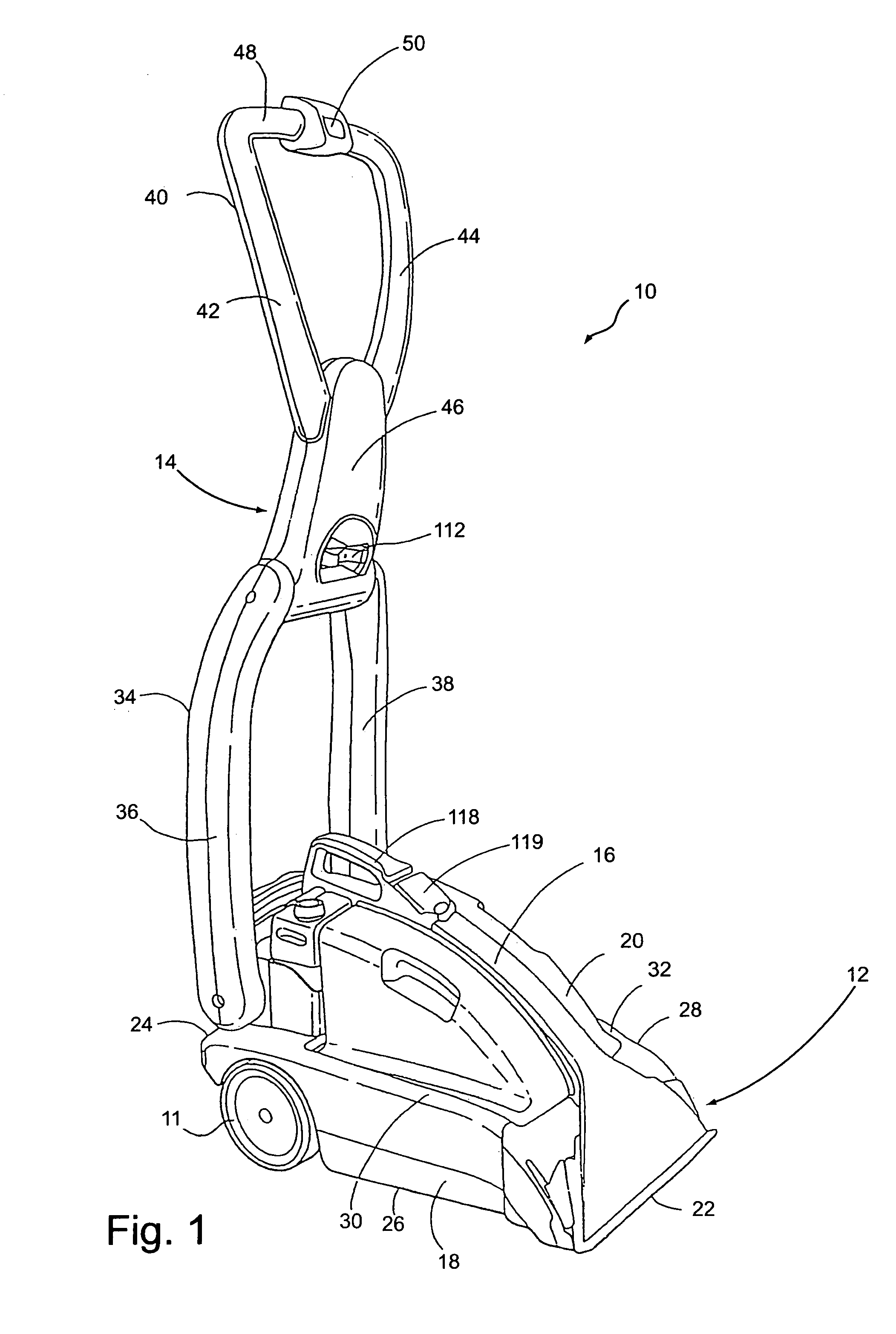 Wet extractor cleaning device fluid tank arrangement