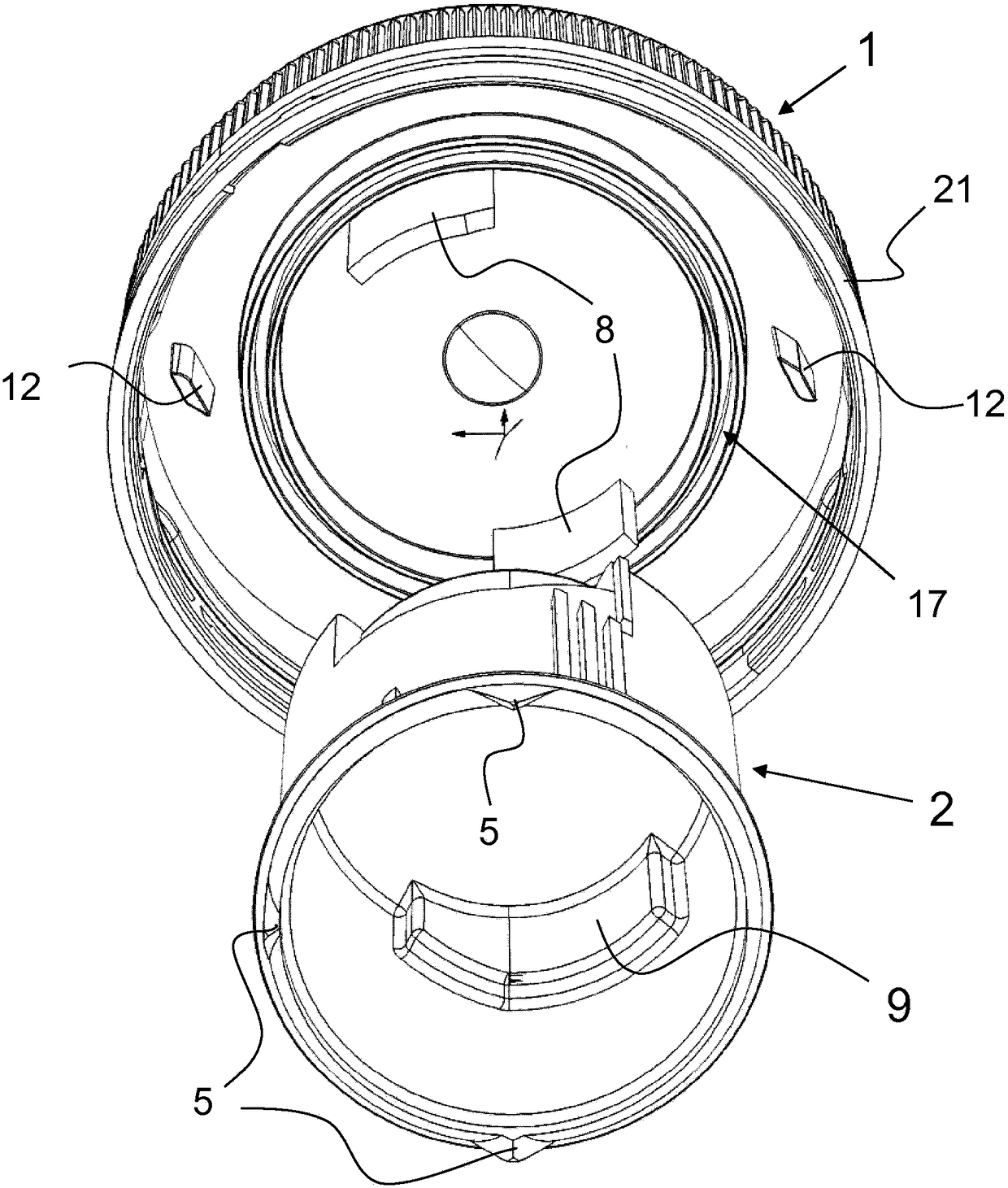 Fillable cap closure with a film seal that is opened purely by means of rotation or axial pressing