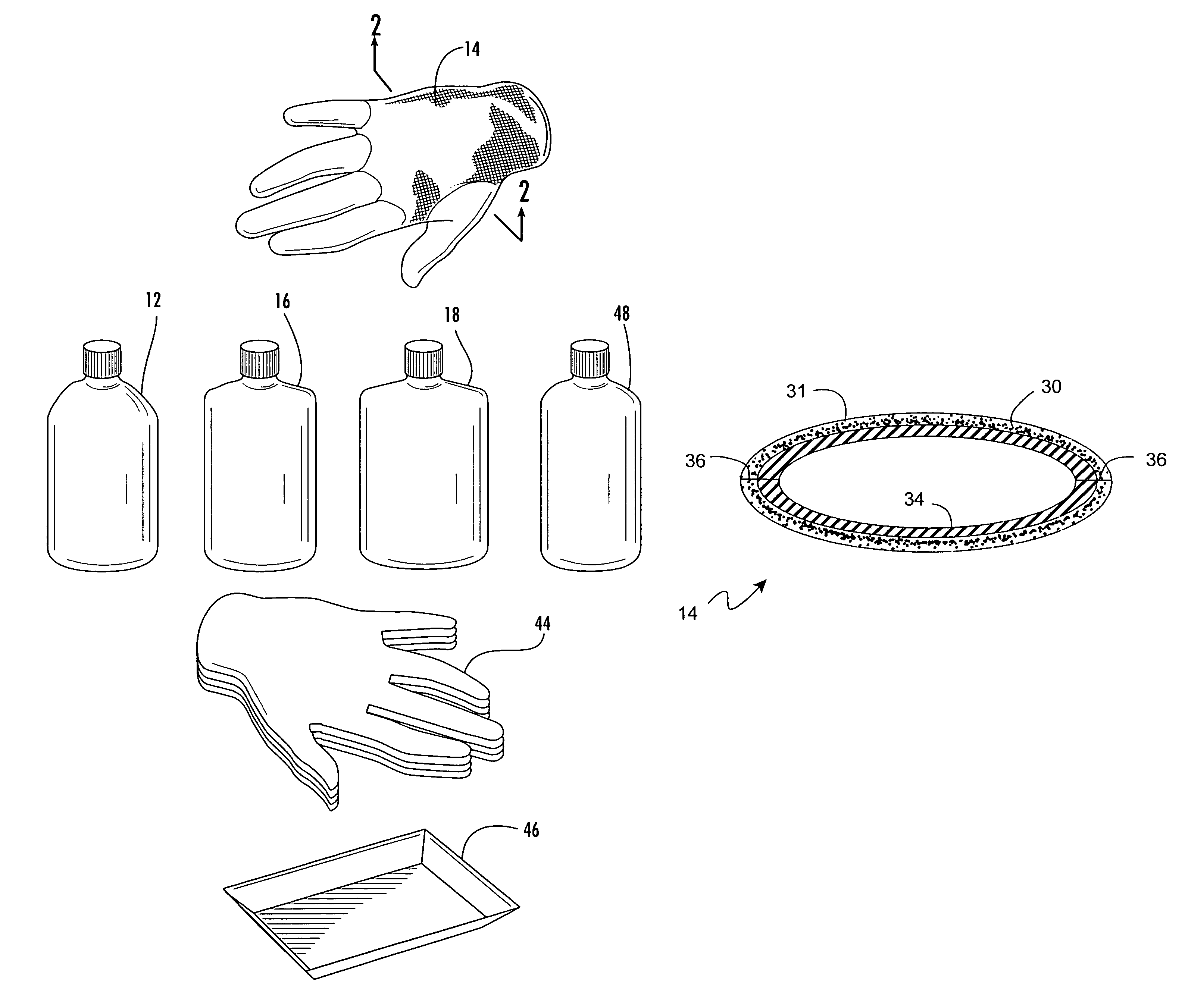 Applicator glove for application of staining compositions and self-tanning kit including same