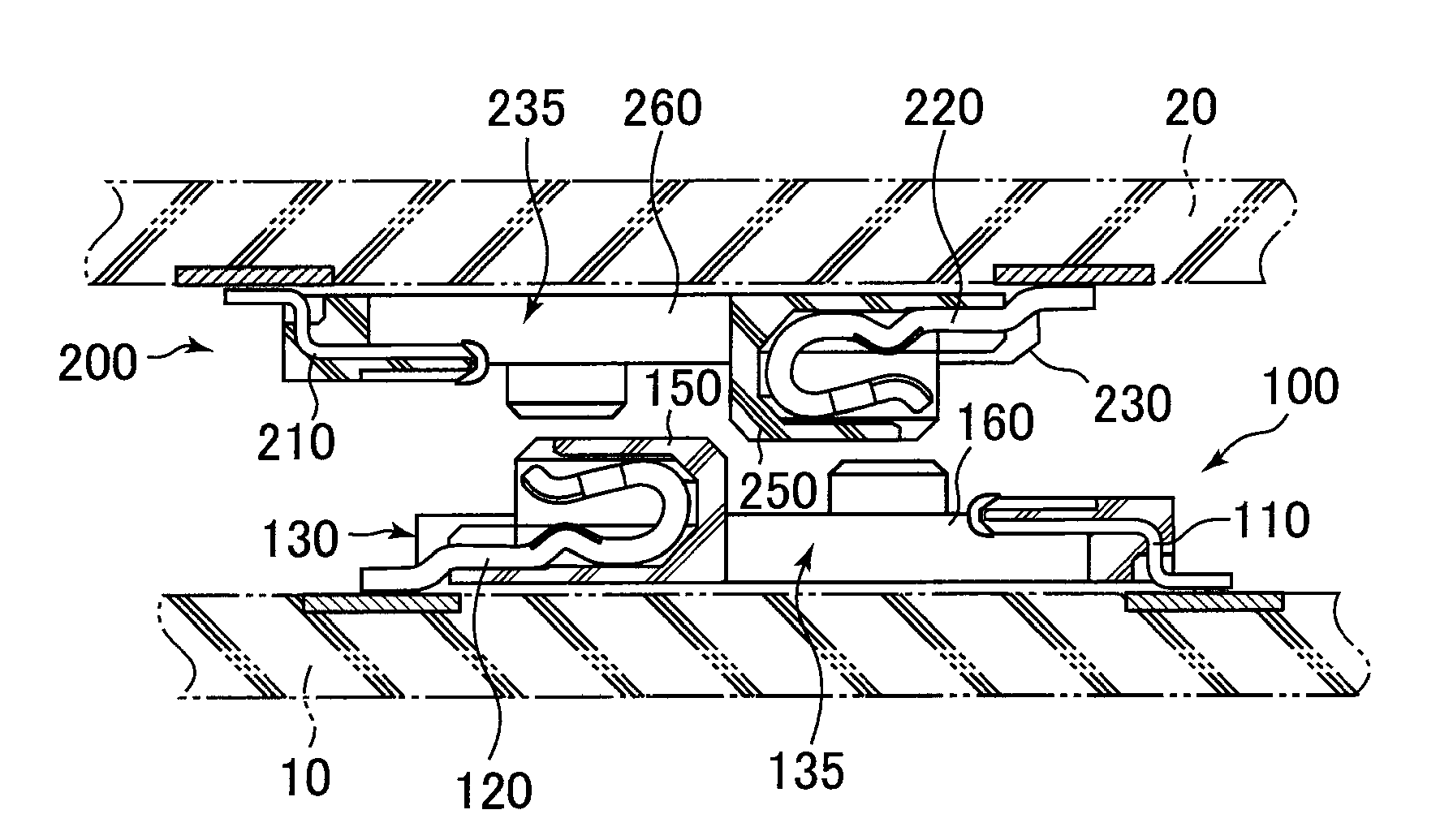 Connector assembly including first connector and second connector configured to be mounted on a circuit board and easily mated