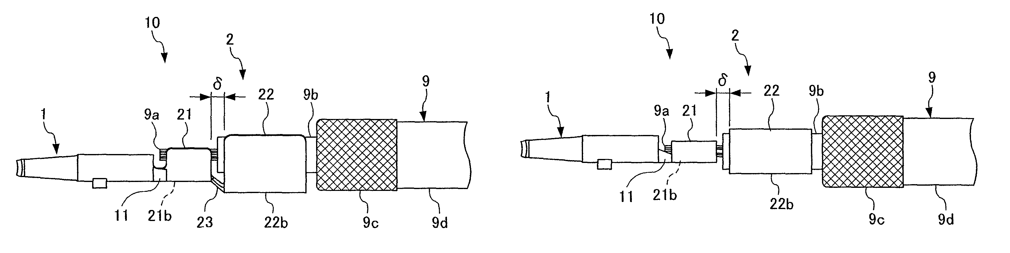 Contact for coaxiable cable having a tearable band between a conductor barrel and a crimp barrel