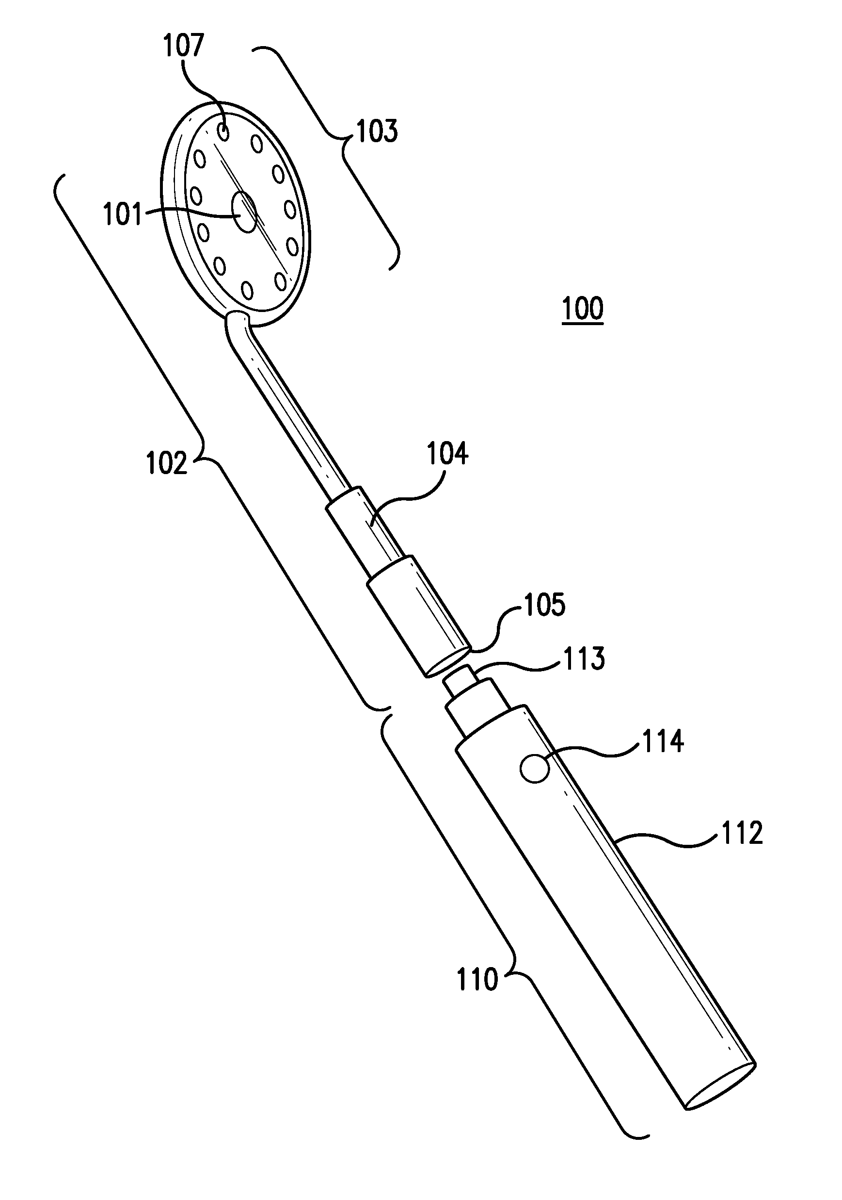 Avoiding dazzle from lights affixed to an intraoral mirror, and applications thereof