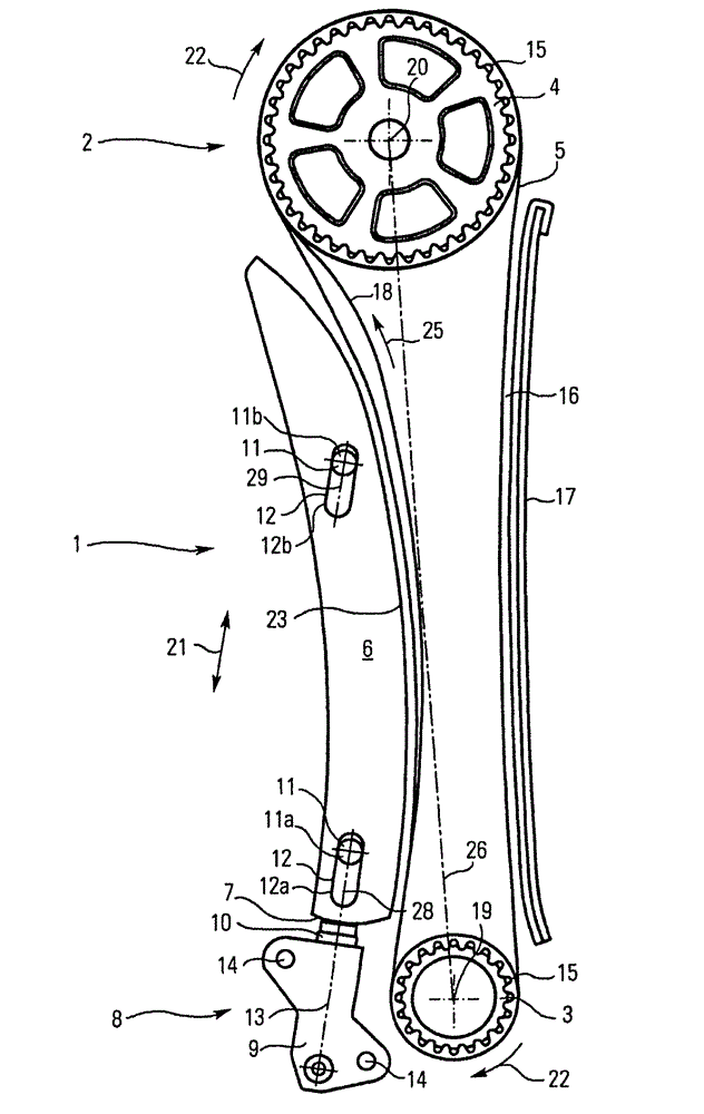 Tensioner assembly comprising a displaceable tensioning rail