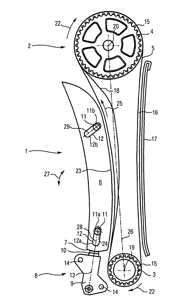 Tensioner assembly comprising a displaceable tensioning rail